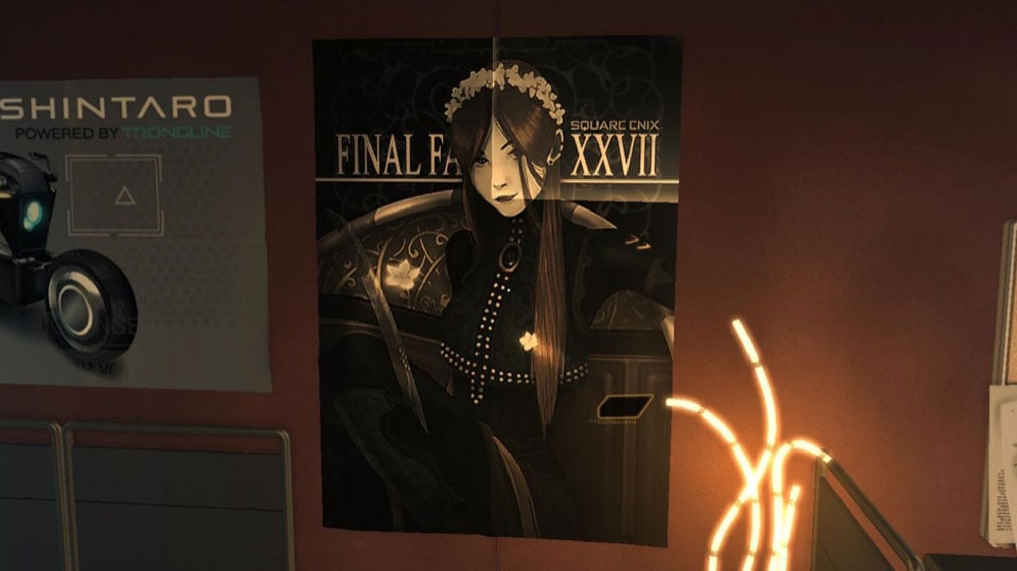 A poster for the fictional "Final Fantasy XXVII" from "Deus Ex: Human Revolution".