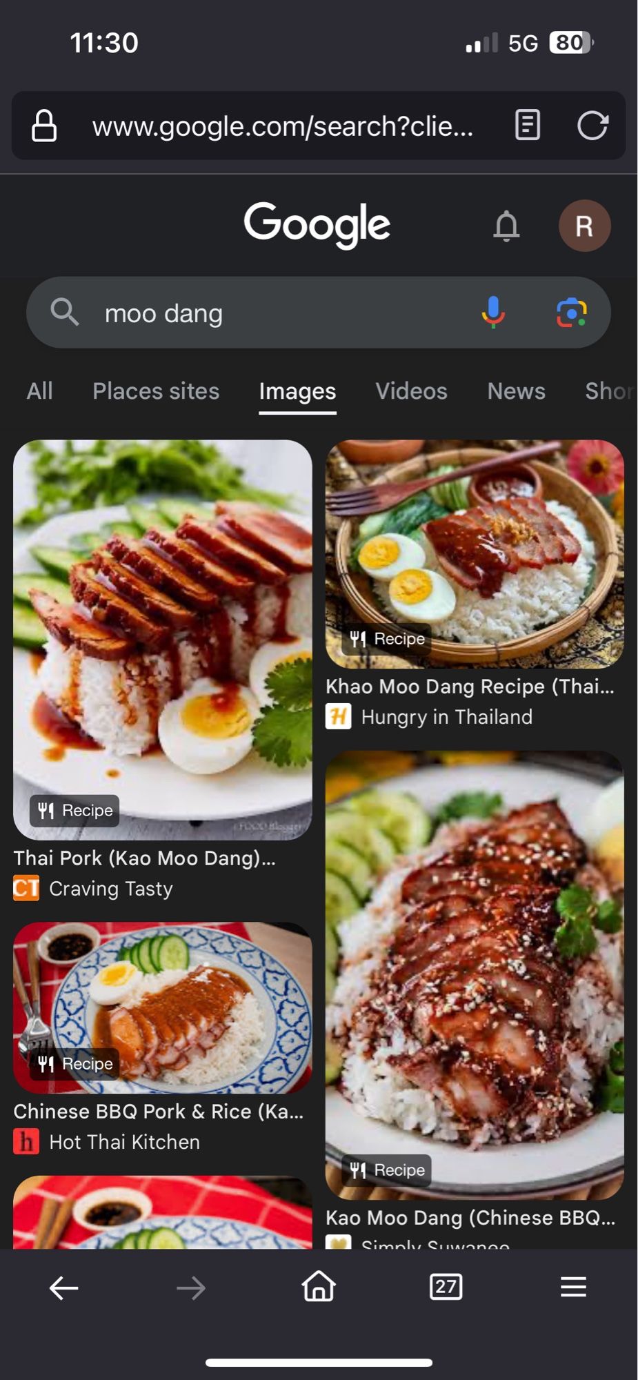 A Google image search for “moo deng” which, instead of showing the hippo, shows photos of the pork dish that the hippo is named for