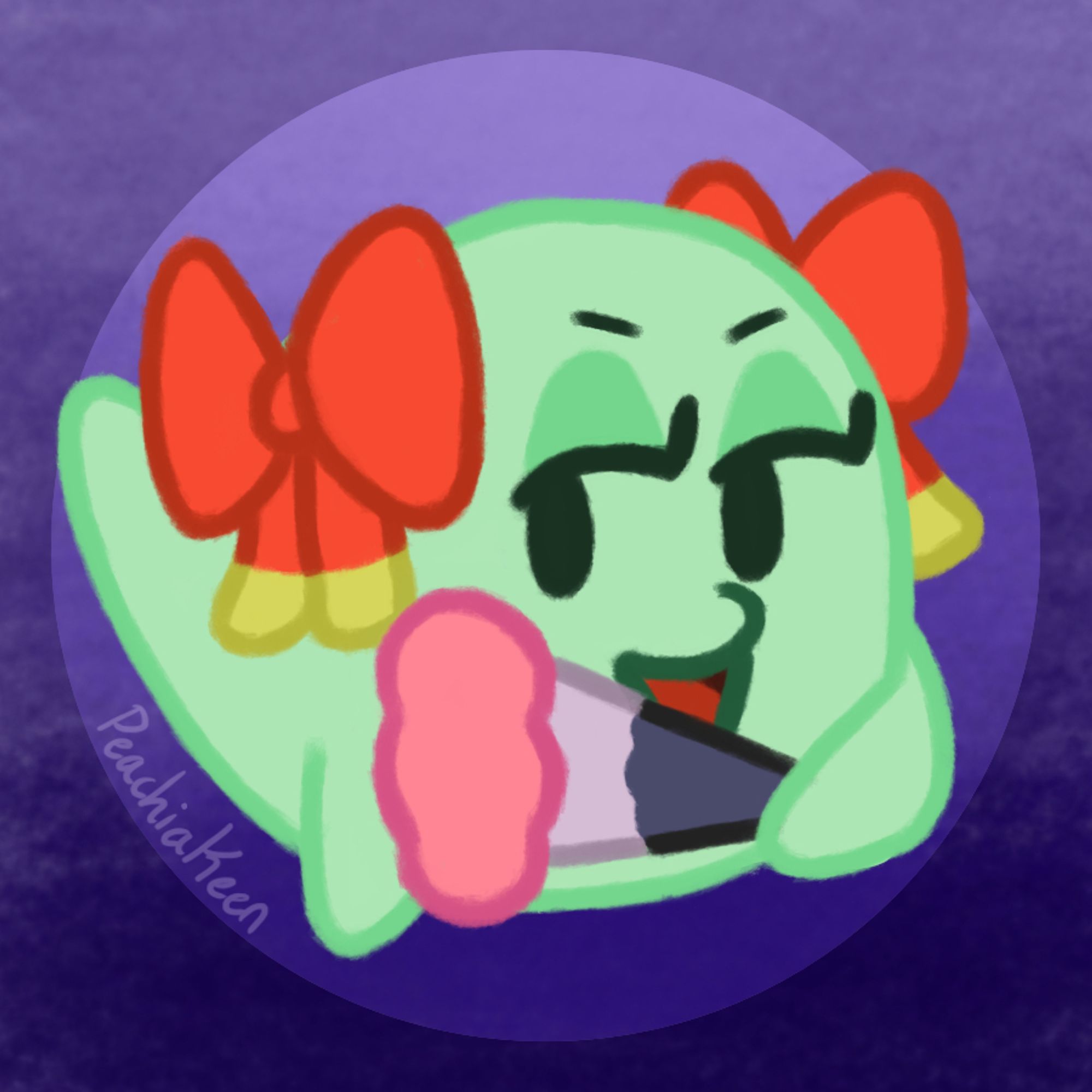 A digital drawing of Lady Bow, a character from the "Paper Mario" video game franchise.