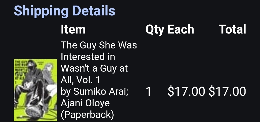 Shipping notification for order of "The Guy She Was Interested in Wasn't a Guy at All", volume 1