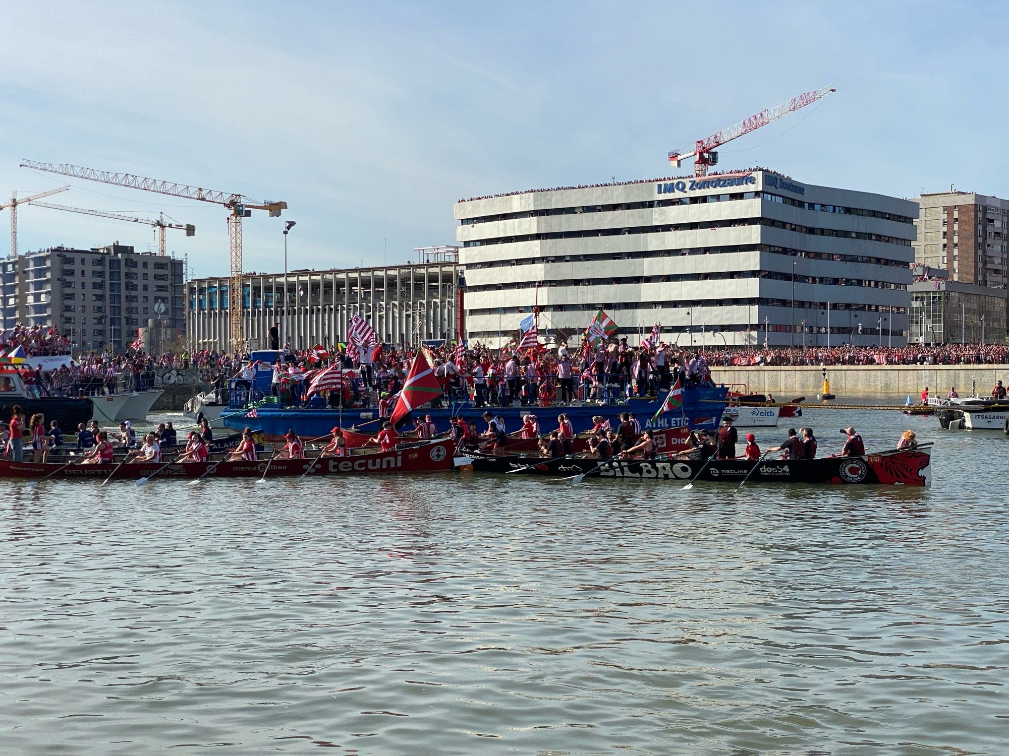 Athletic Club players celebrating on the river in the legendary Gabarra