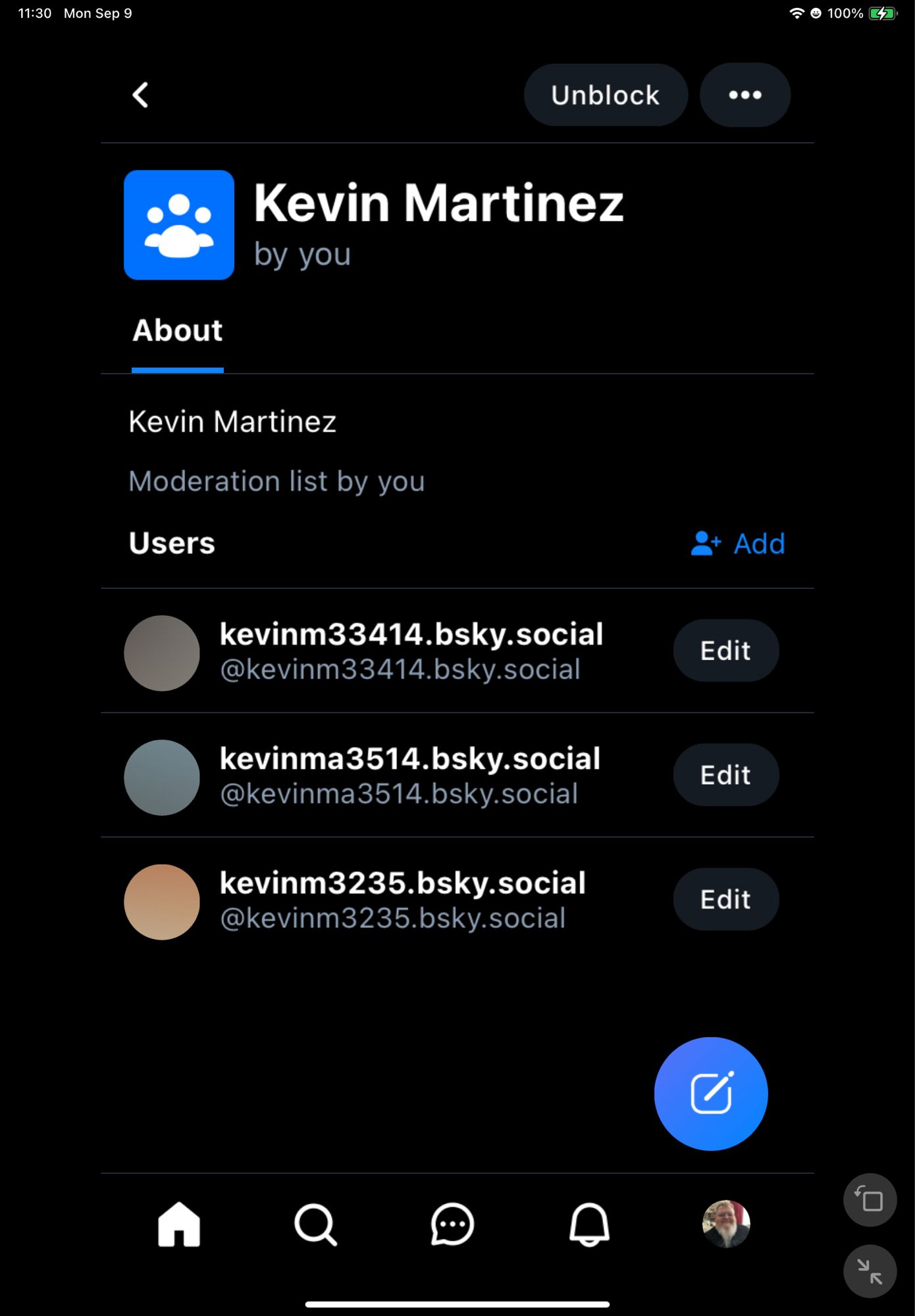 Bluesky page showing multiple Kevin Martinez accounts.