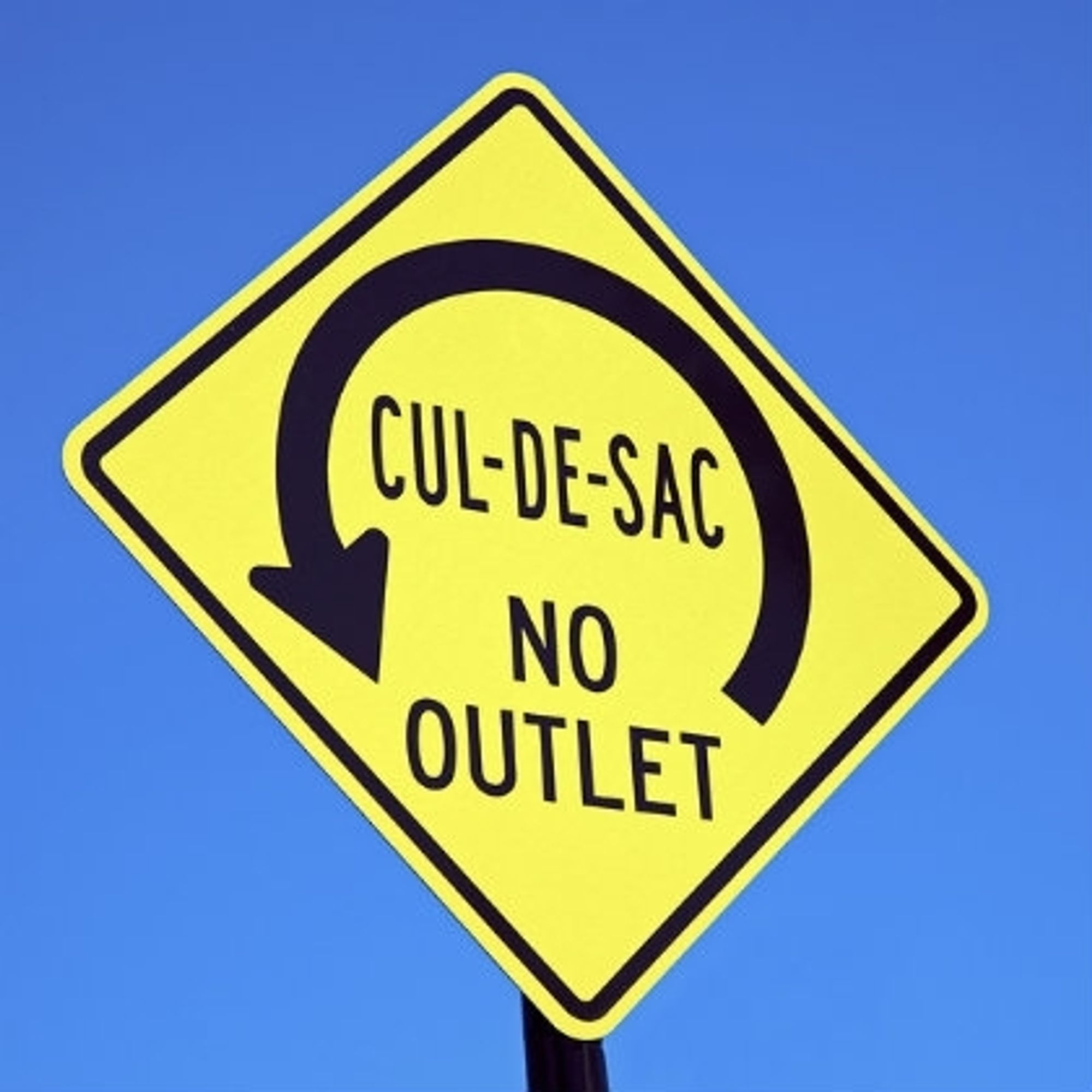 Cul-de-sac, no outlet road sign