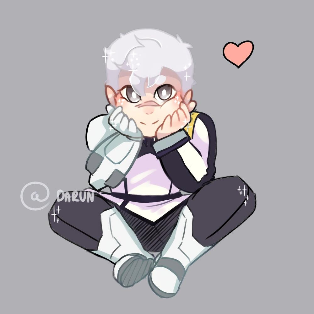 Takashi Shirogane from Voltron Legendary Defender in chibi form sitting with a warm smile.