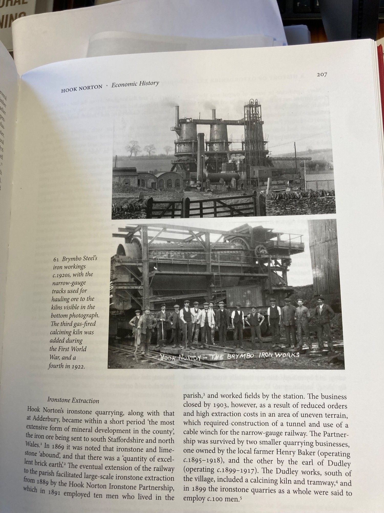 Sample page from the volume showing black and white images of Hook Norton ironworks.