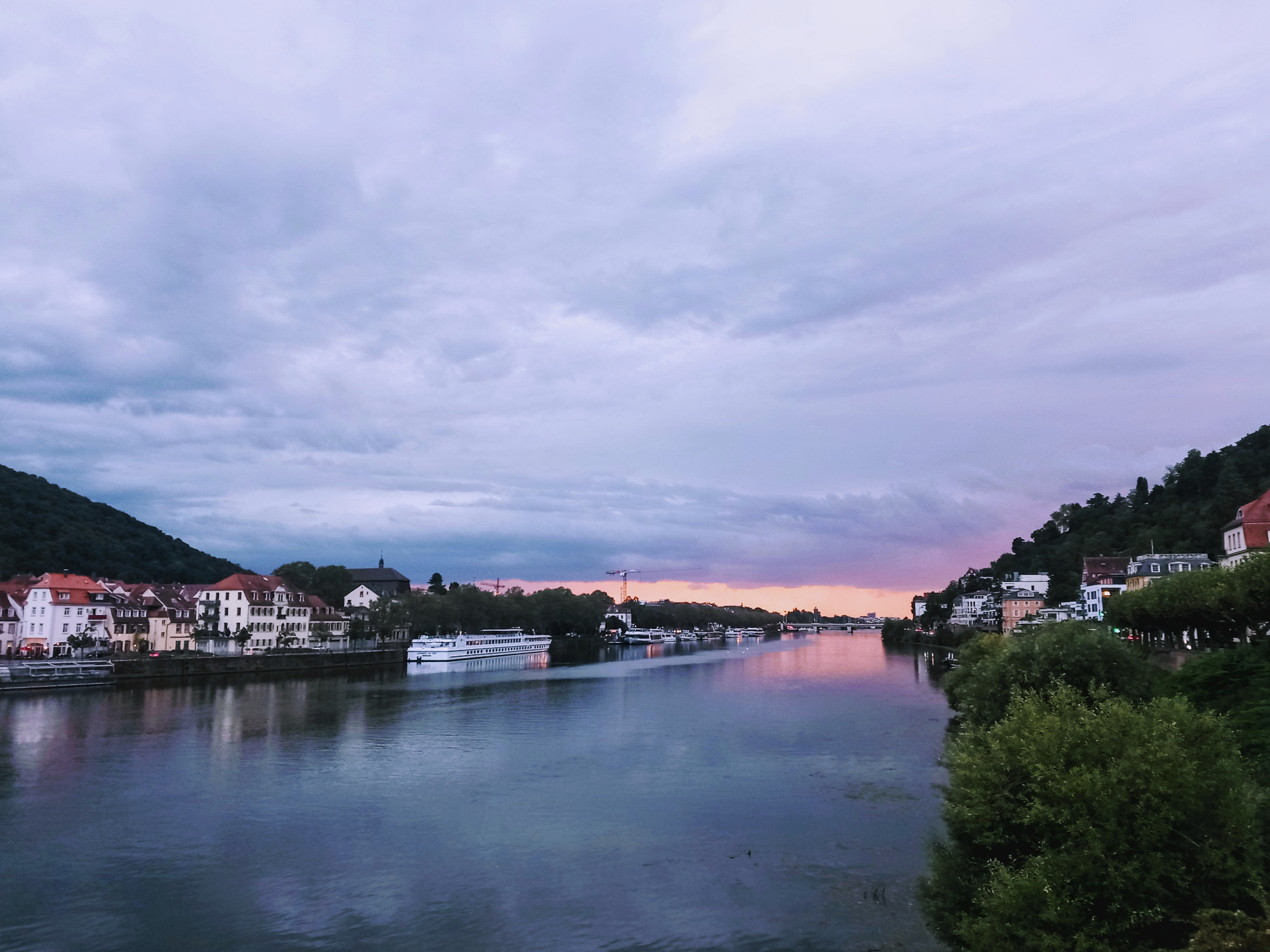 Picture of Heidelberg, the river, woods and a dramatic sunset