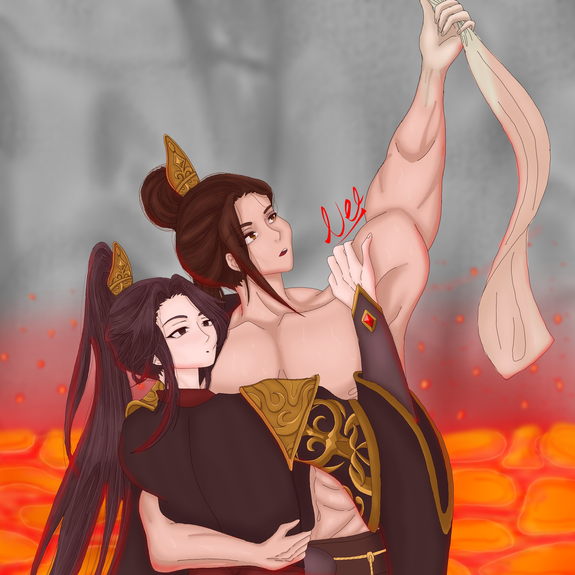 Feng Xin saving Mu Qing from falling into the lava like a true gentleman <3