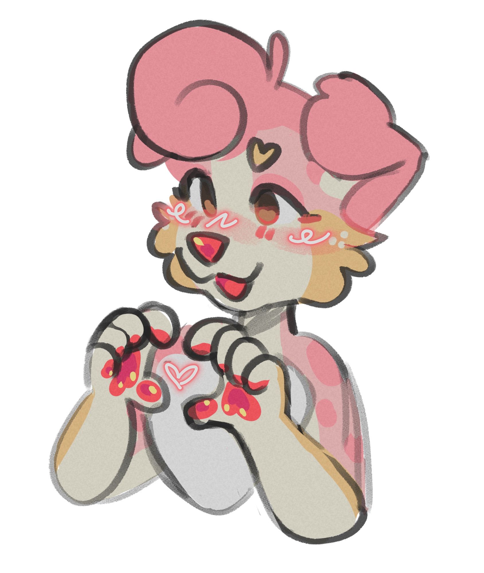 A drawing of my pink dog character putting her hands together in the shape of a heart!