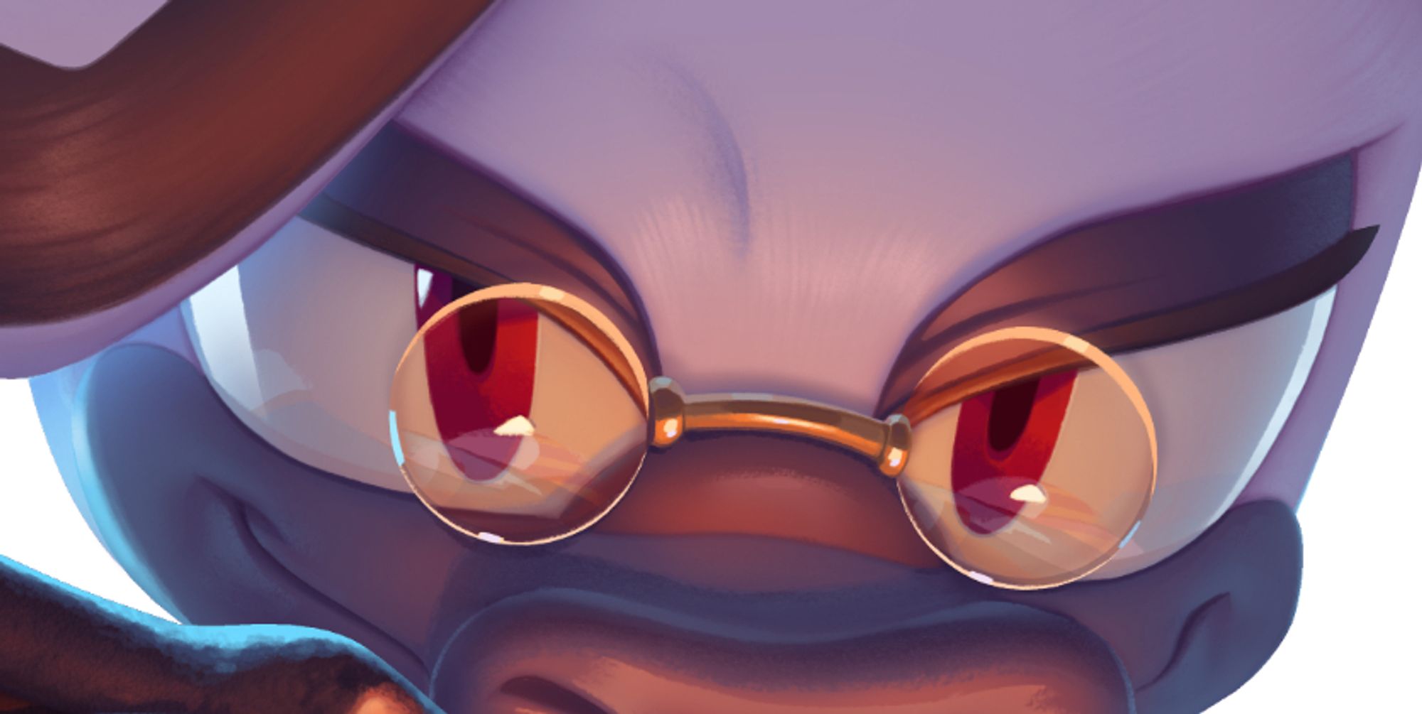 A detailed painting of Dr. Starline, cropped close on his eyes.