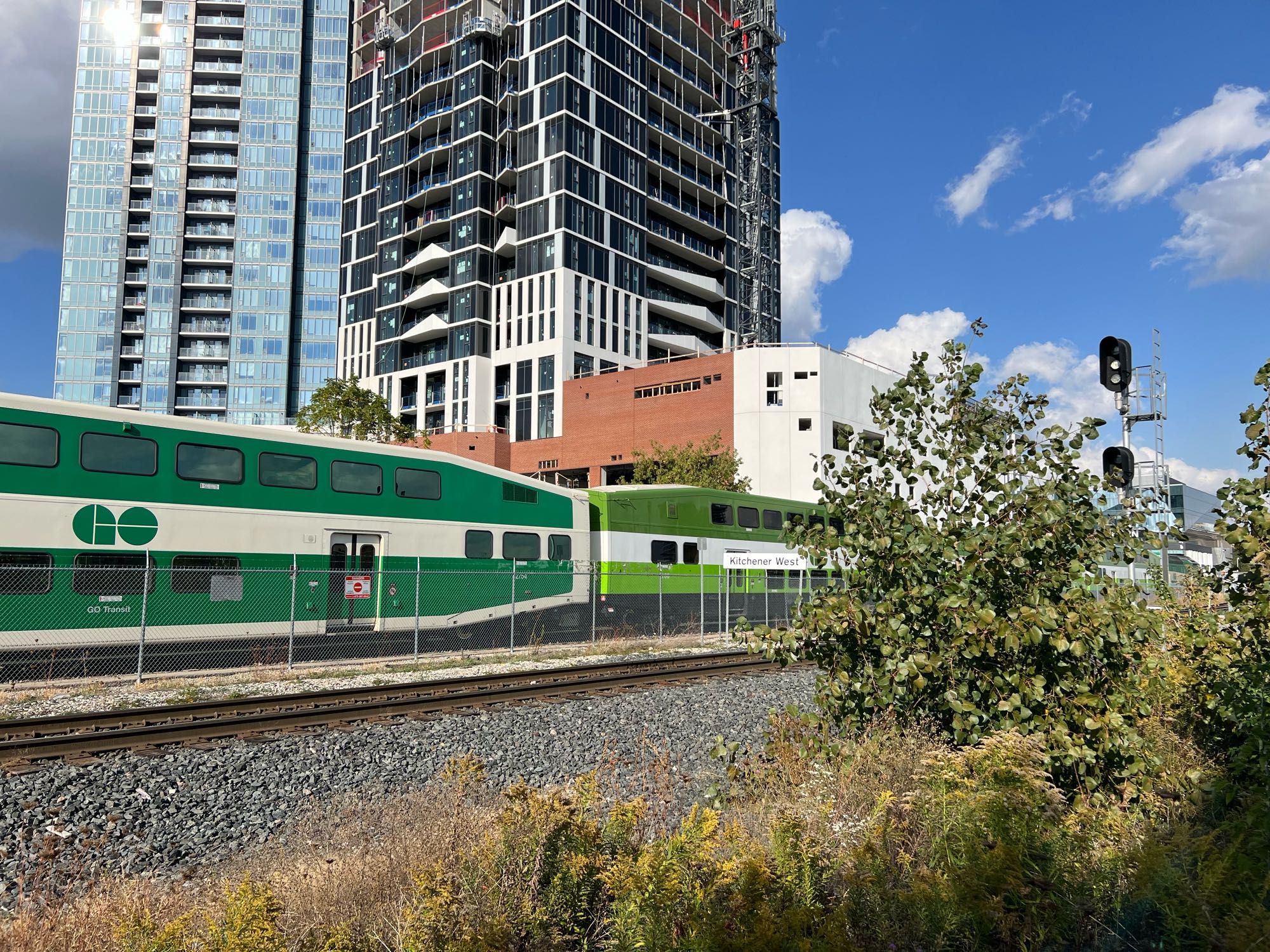 GO train parked near King St in downtown/midtown Kitchener