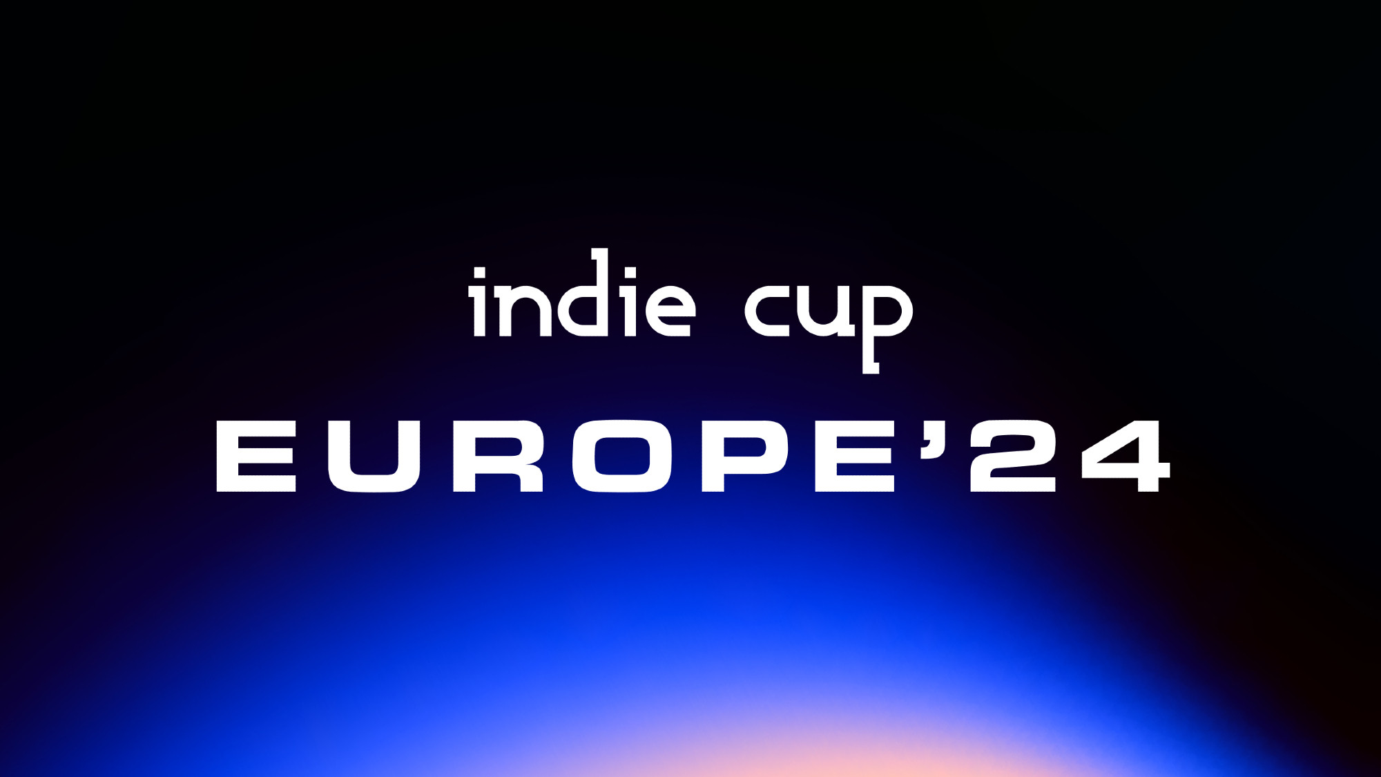 This image says "Indie Cup Europe'24" on black background with blue glow coming from the bottom of the image.