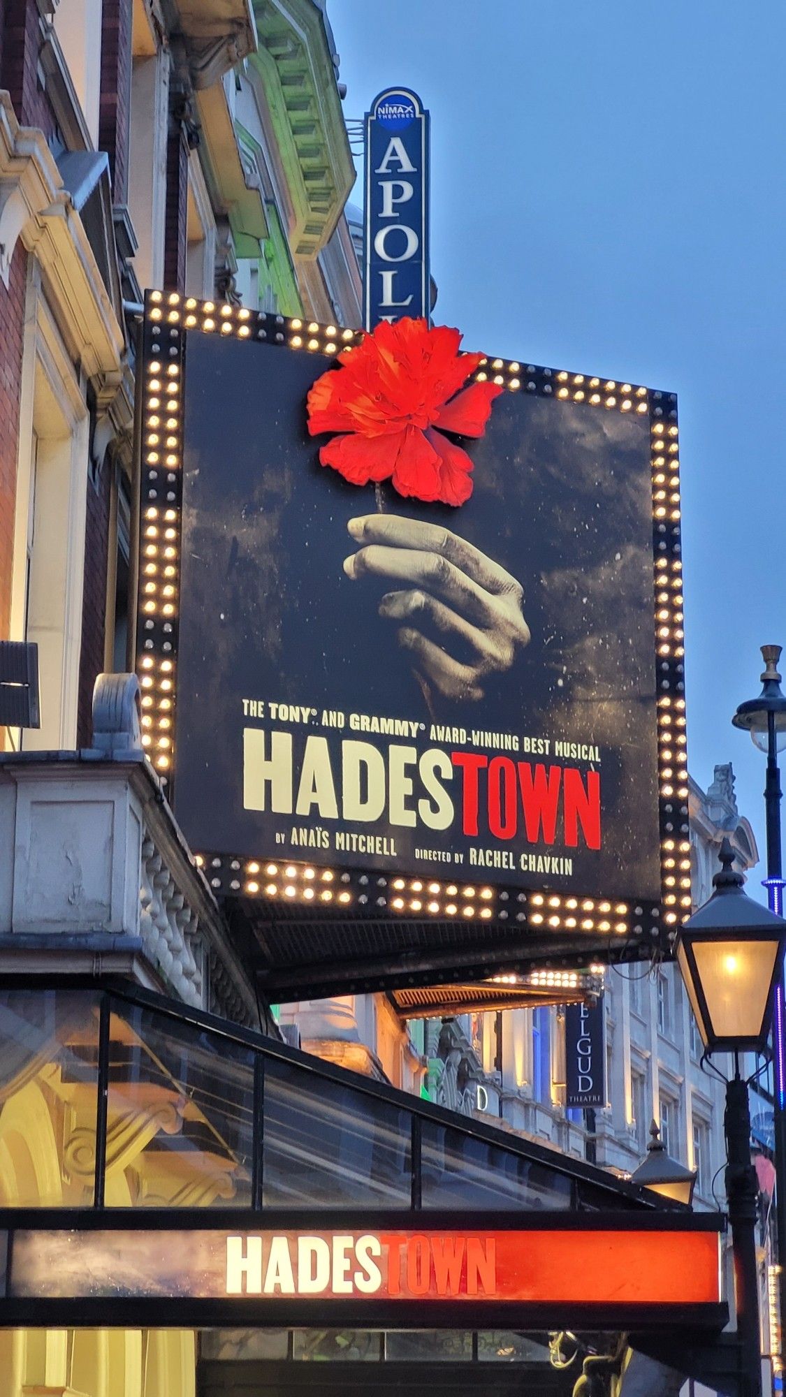 Hadestown Billboard in front of the Lyrics Theatre.