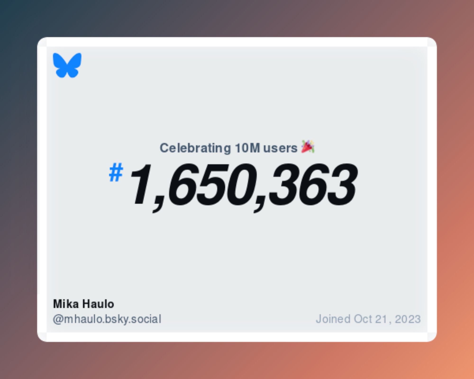 Celebrating 10M users. # 1,650,363