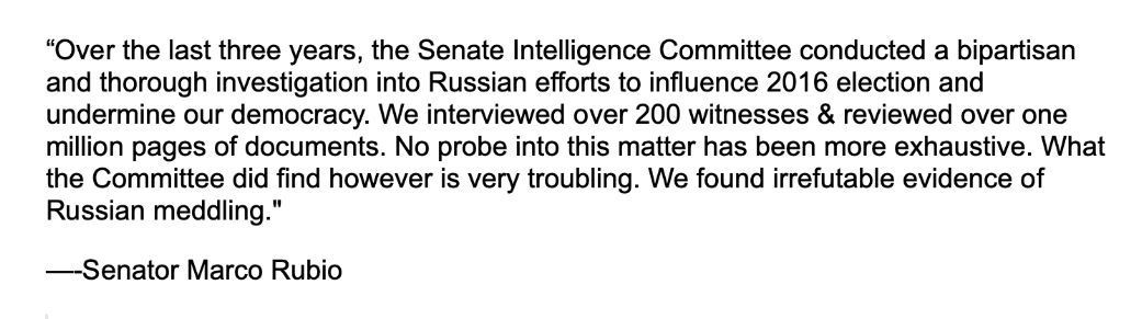 Marco Rubio, Senate Intelligence Committee report on Russian intereference 2016 election