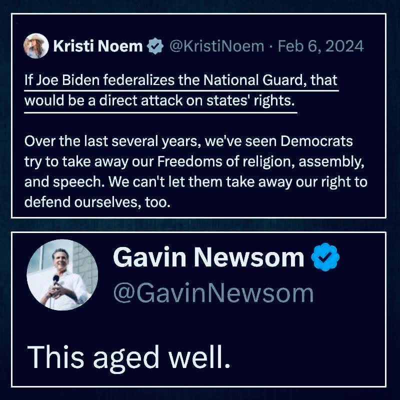 Kristi Noem old tweet saying if Biden federalized National Guard would be a direct attack on states' rights