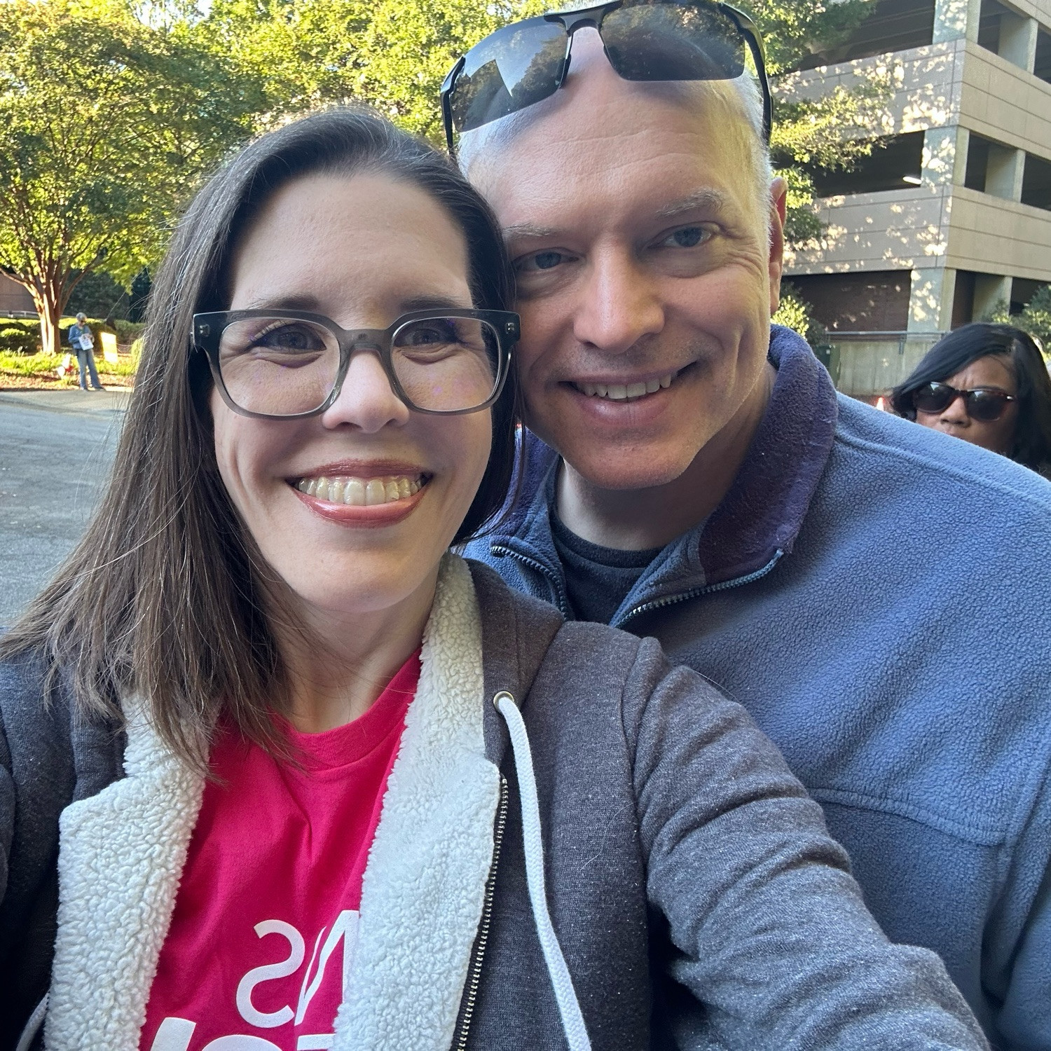 Selfie of me and my husband in line to vote 