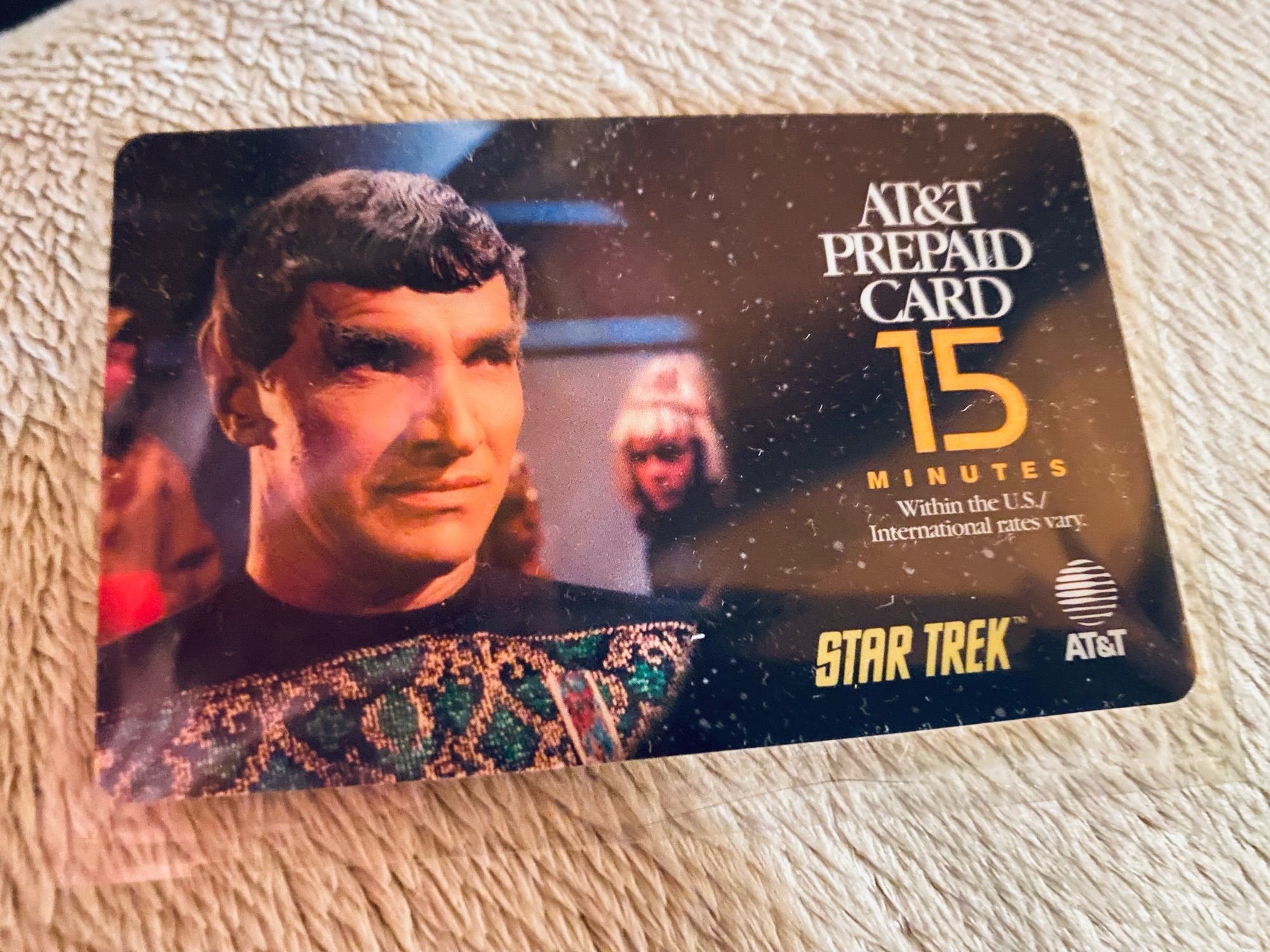 an AT&T prepaid 15 minute phone card featuring Sarek from Star Trek