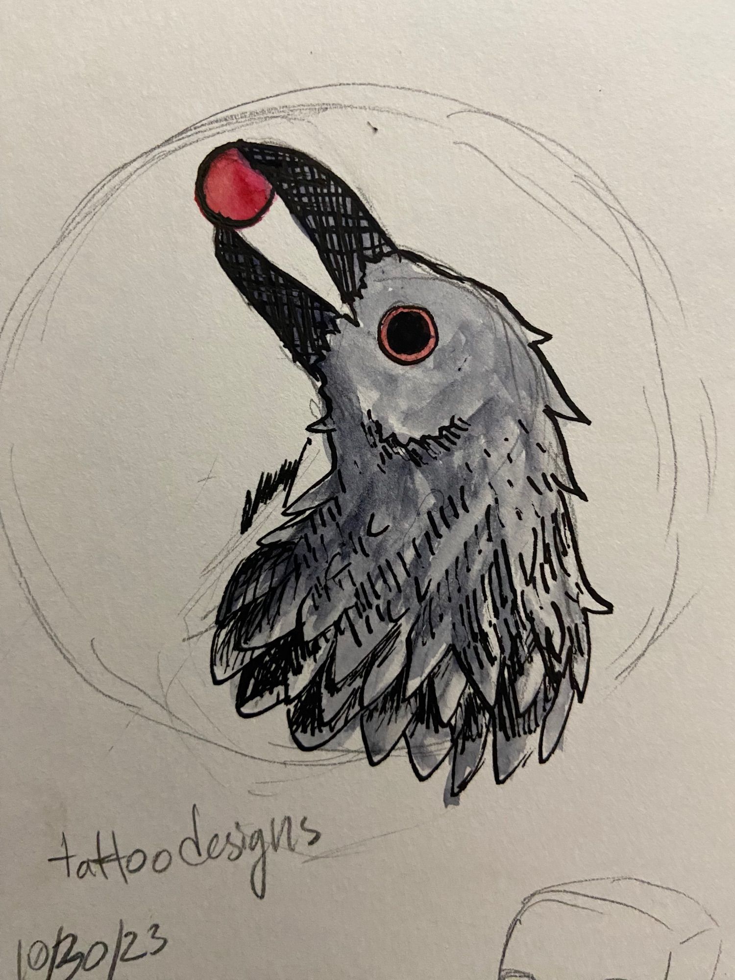 Watercolor drawing of crow holding a red berry in its mouth.