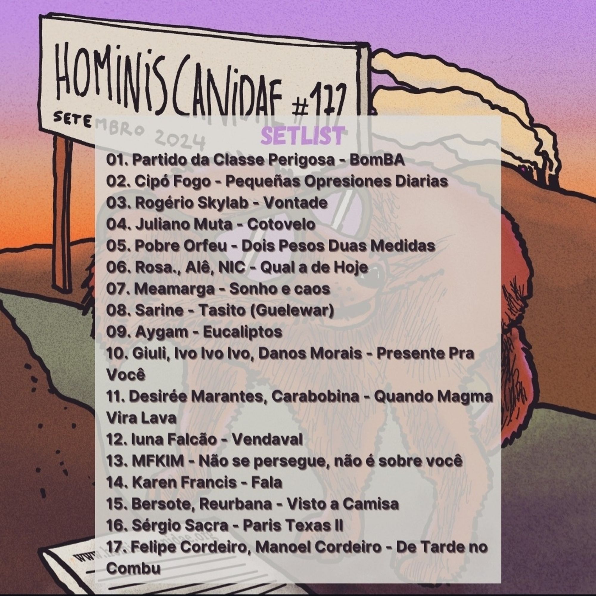 Arte com o setlist da coletânea 172, de Setembro de 2024, do blog de música brasileira hominis canidae.