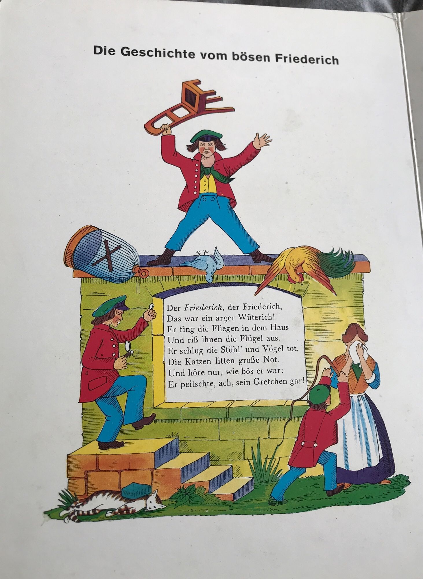 Die Geschichte vom bösen Friederich, erste Seite aus dem Struwwelpeter.