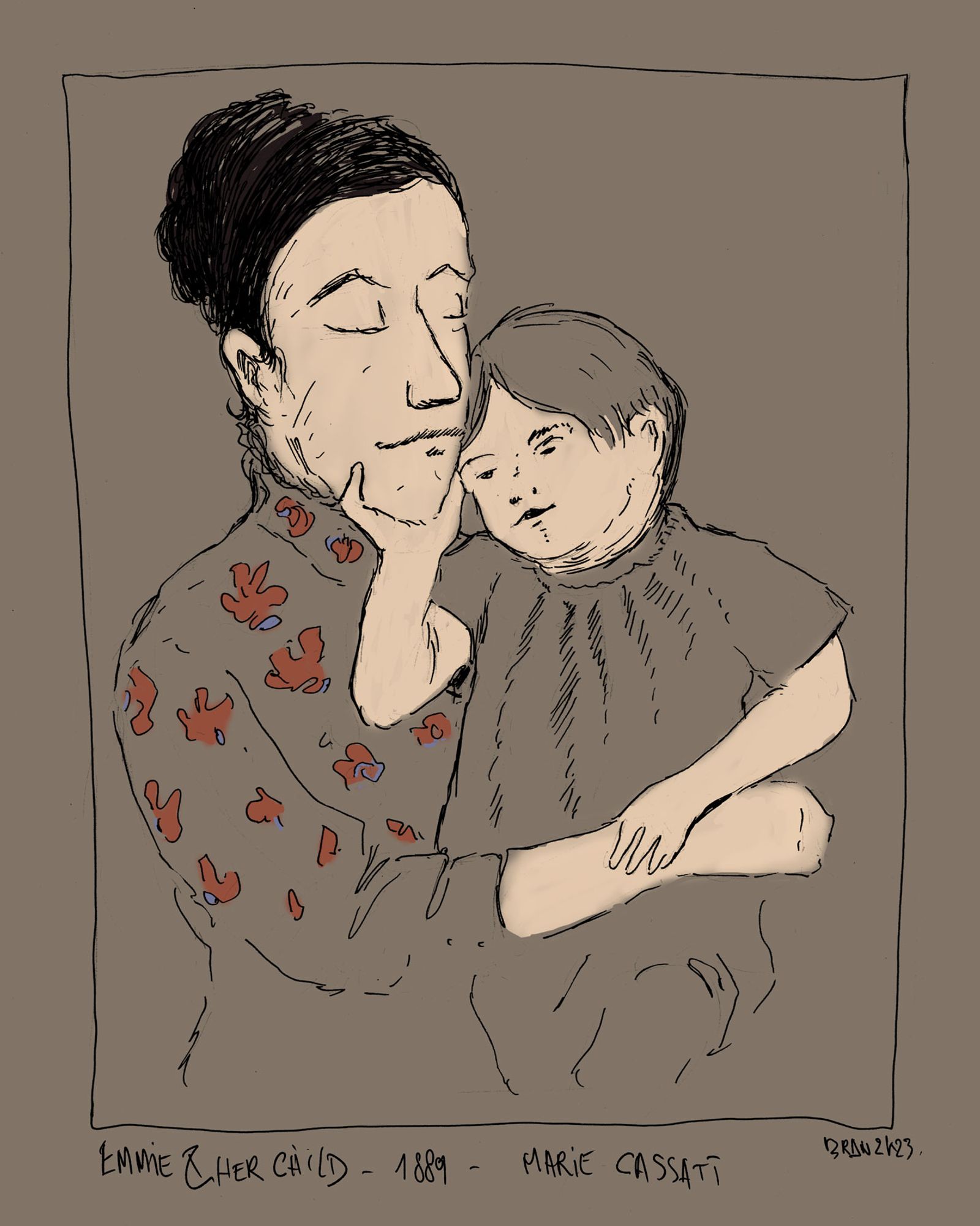 Portrait sketch from Emmie and her Child, painted in 1889 by Mary Cassatt