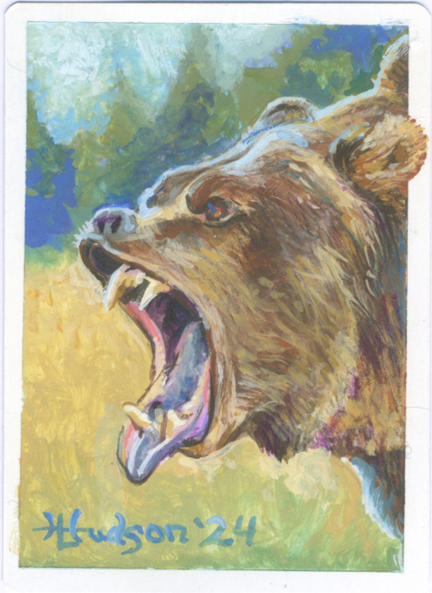 Bear painted on back of Tranquil Thicket artist proof, by Heather Hudson.