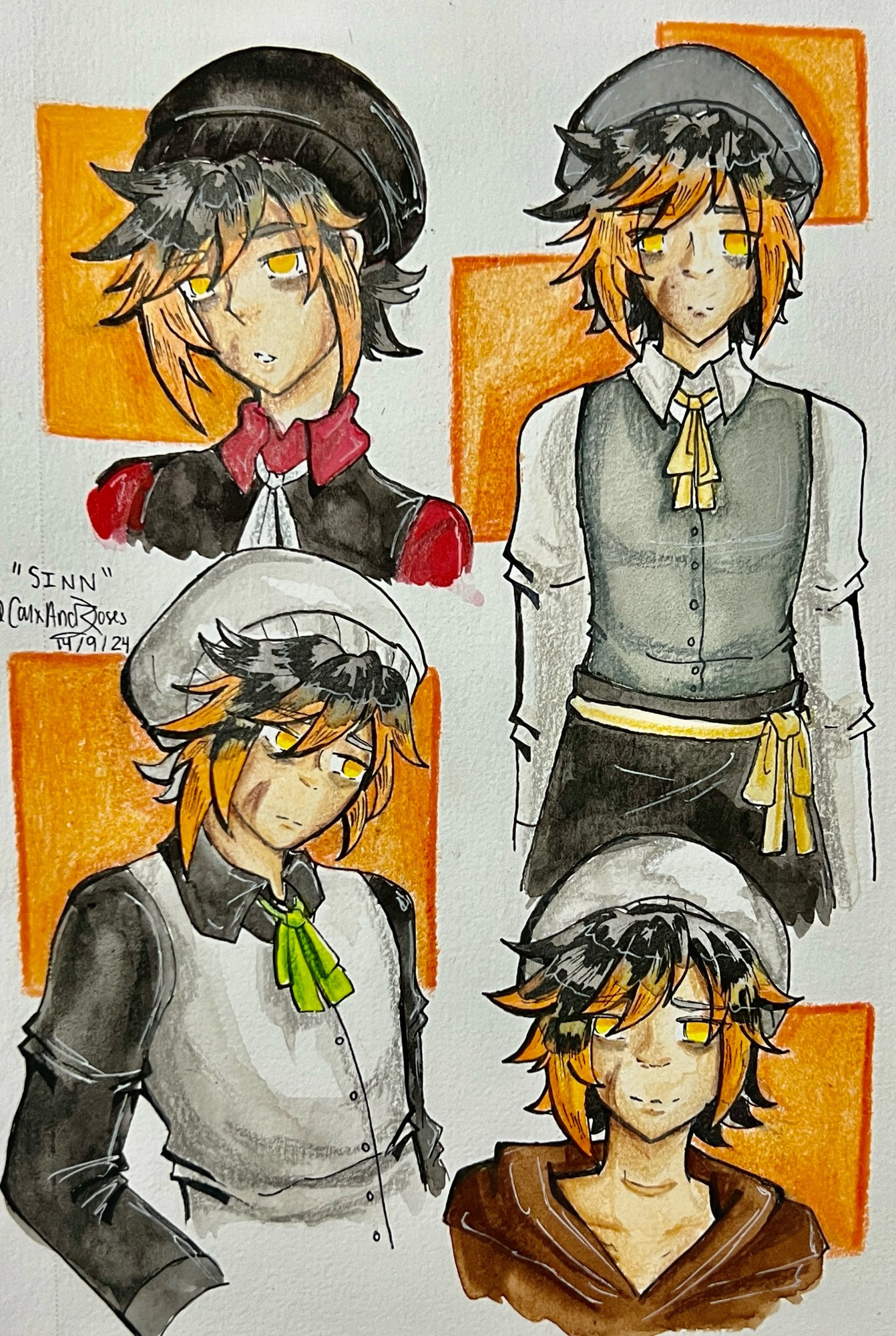 A traditional art of an original character named Reizou Hagiyama, in the style of a concept sheet