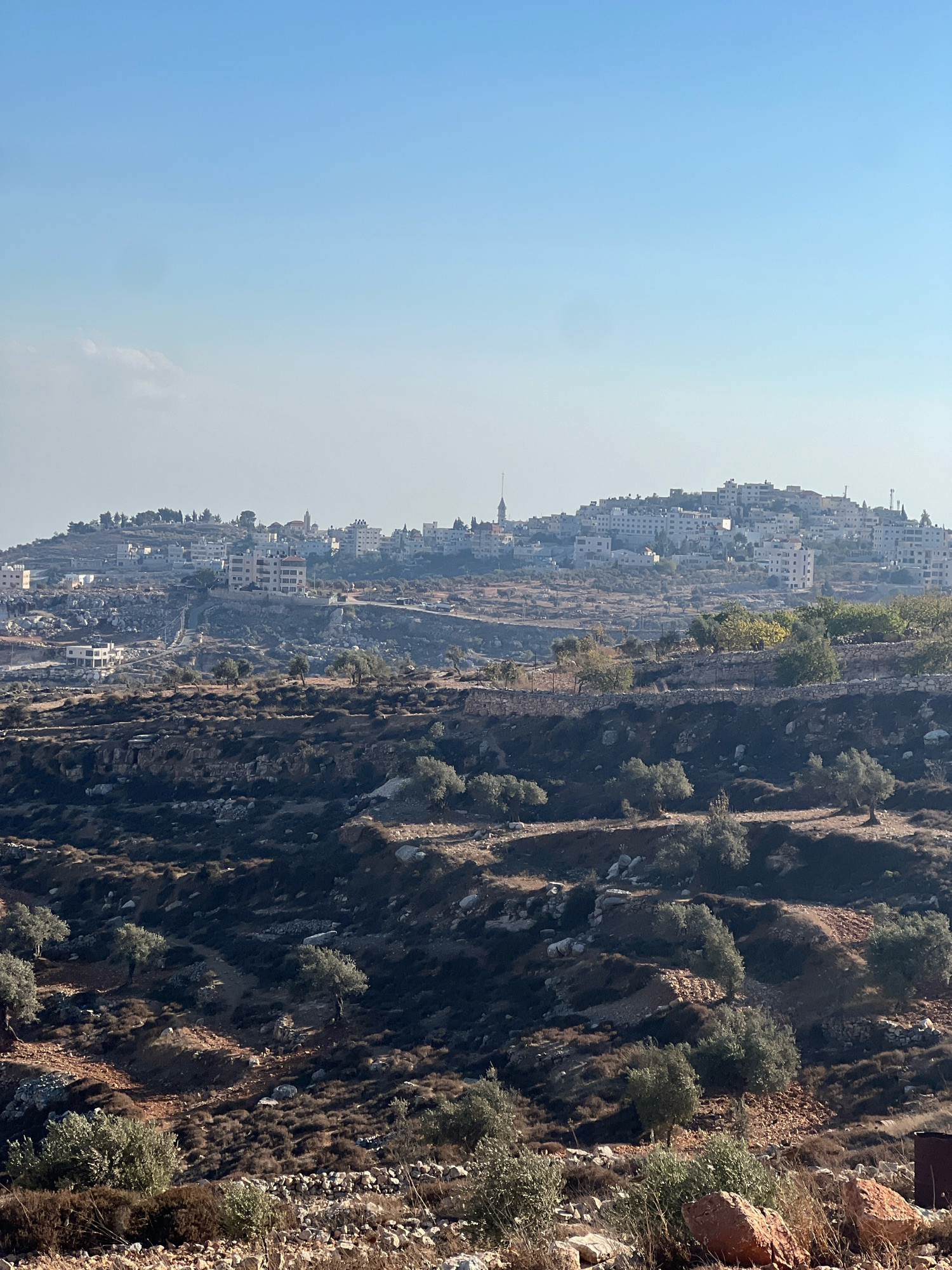 A photo of the Palestinian mountainside with a view of the village named Taybeh