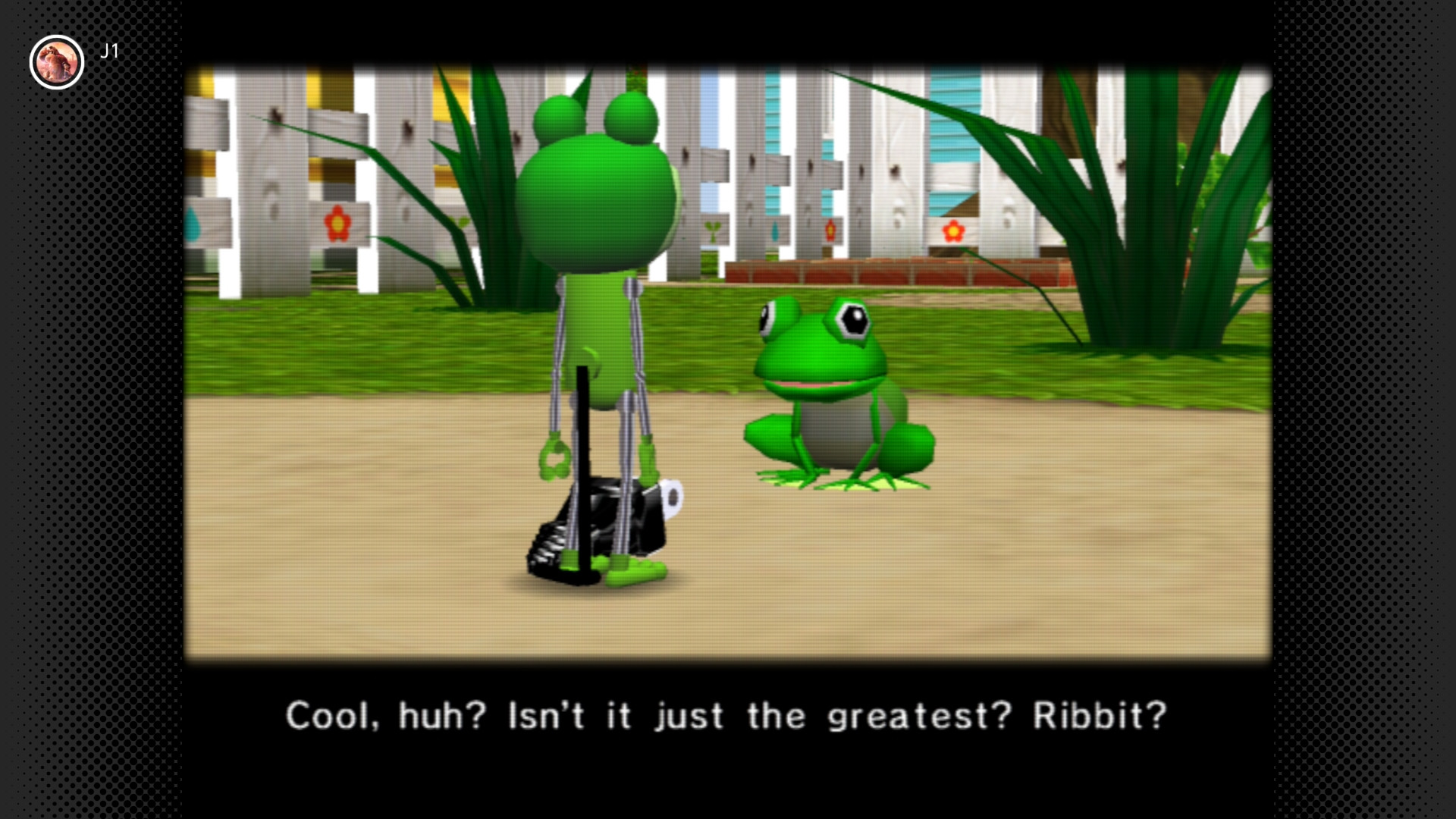 Chibi-Robo receives the Frog Suit after giving water to a dehydrated frog in the backyard