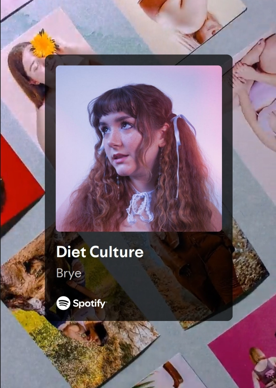 Album cover for "Diet Culture by Brye" picture of singer, a girl looking up with curly brown pigtails with bows