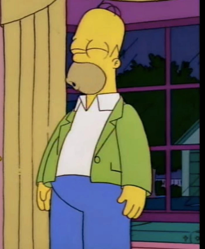 Homer Simpson, wearing his green going out jacket