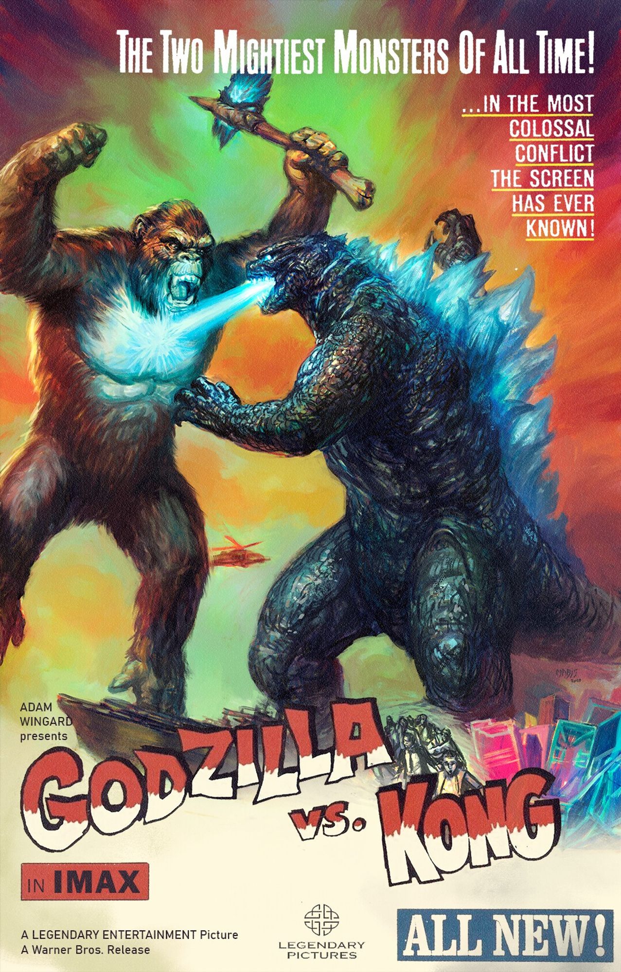 A remake of the poster for King Kong vs. Godzilla (1962) in a style that is also somewhat a tribute to the late Noriyoshi Ohrai, legendary artist behind a lot of Japanese Godzilla movies' posters