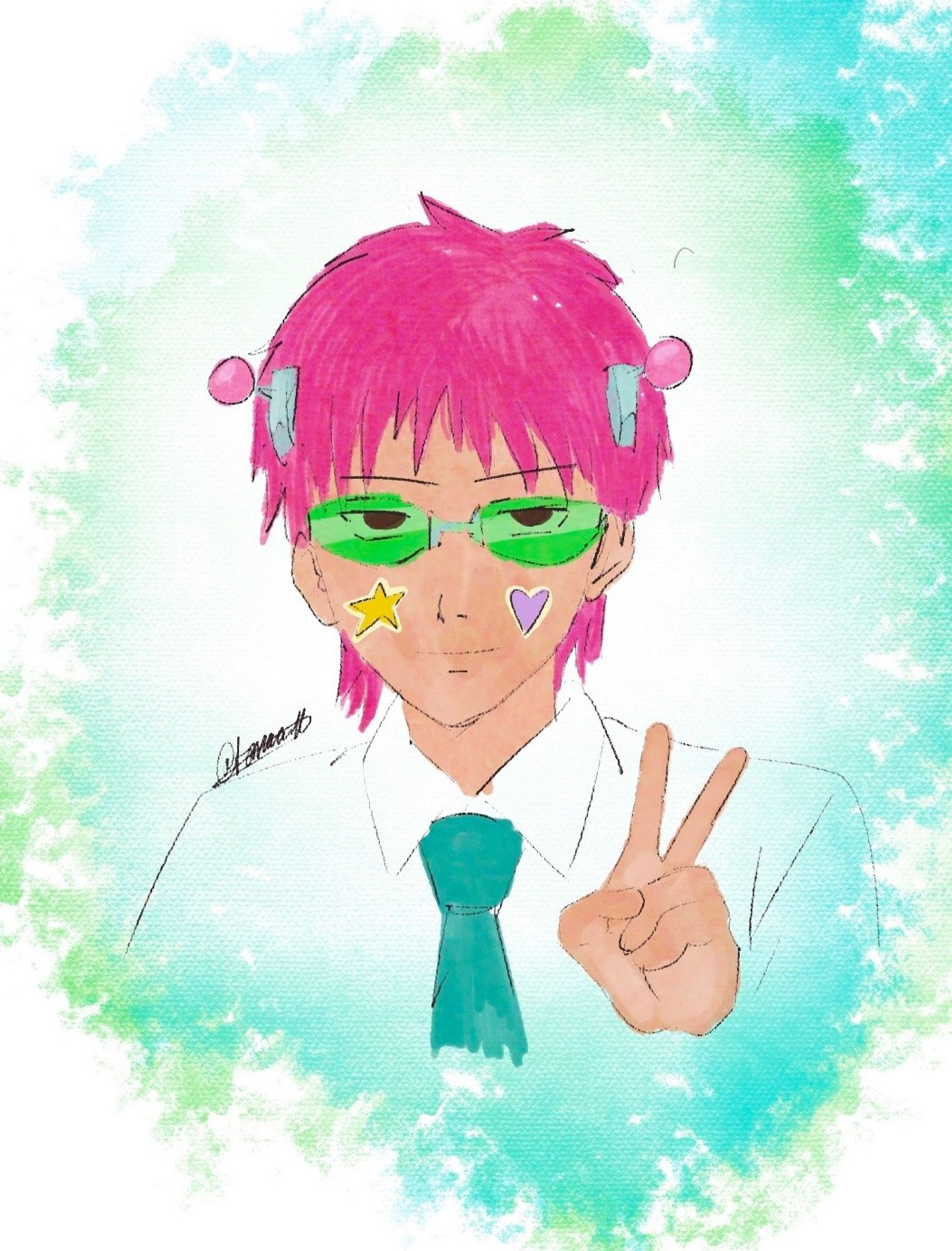 a doodle / low effort drawing of the character saiki k , created by me