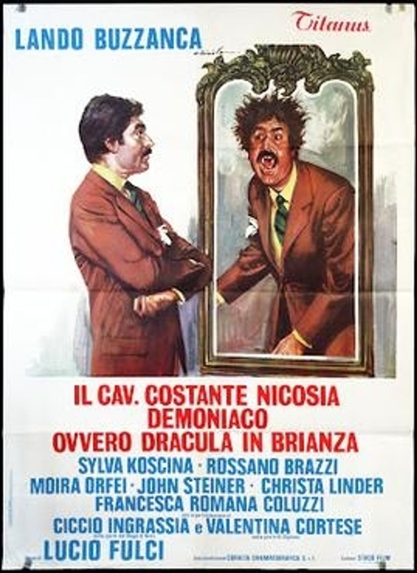 Poster for the film Dracula in the Provinces. It shows a straight-laced businessman looking into a mirror, where his reflection is a rumpled vampire version of himself.