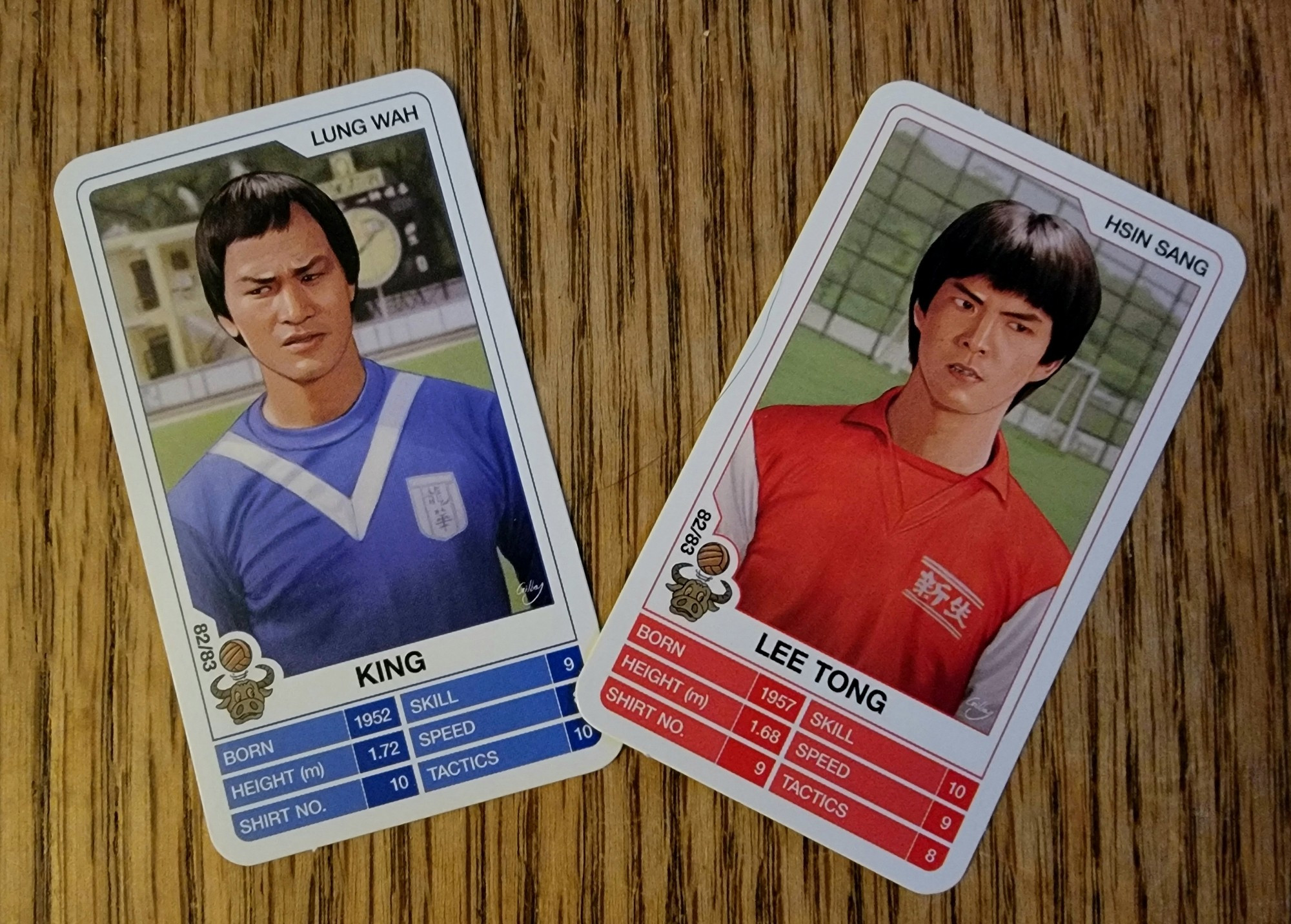 Two trading cards that were included in the blue ray featuring the lead rivals, played by Yuen Biao and Dick Wei.