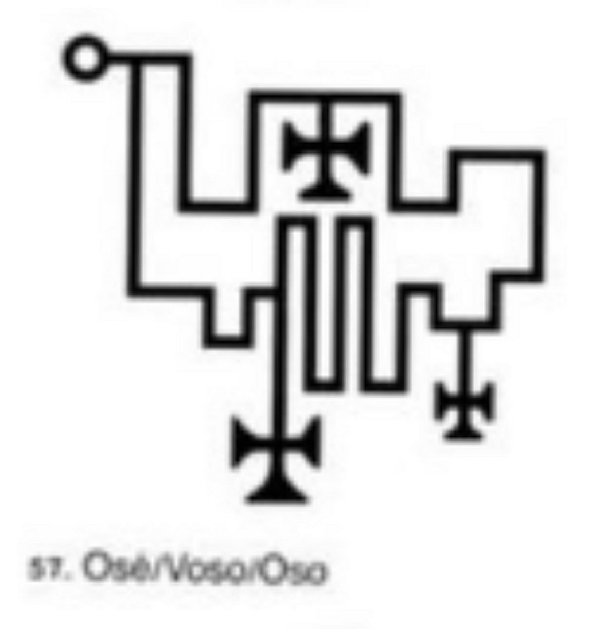 57 osé/voso/oso

a pictogram that kinda looks like Texas with crosses sticking out of it