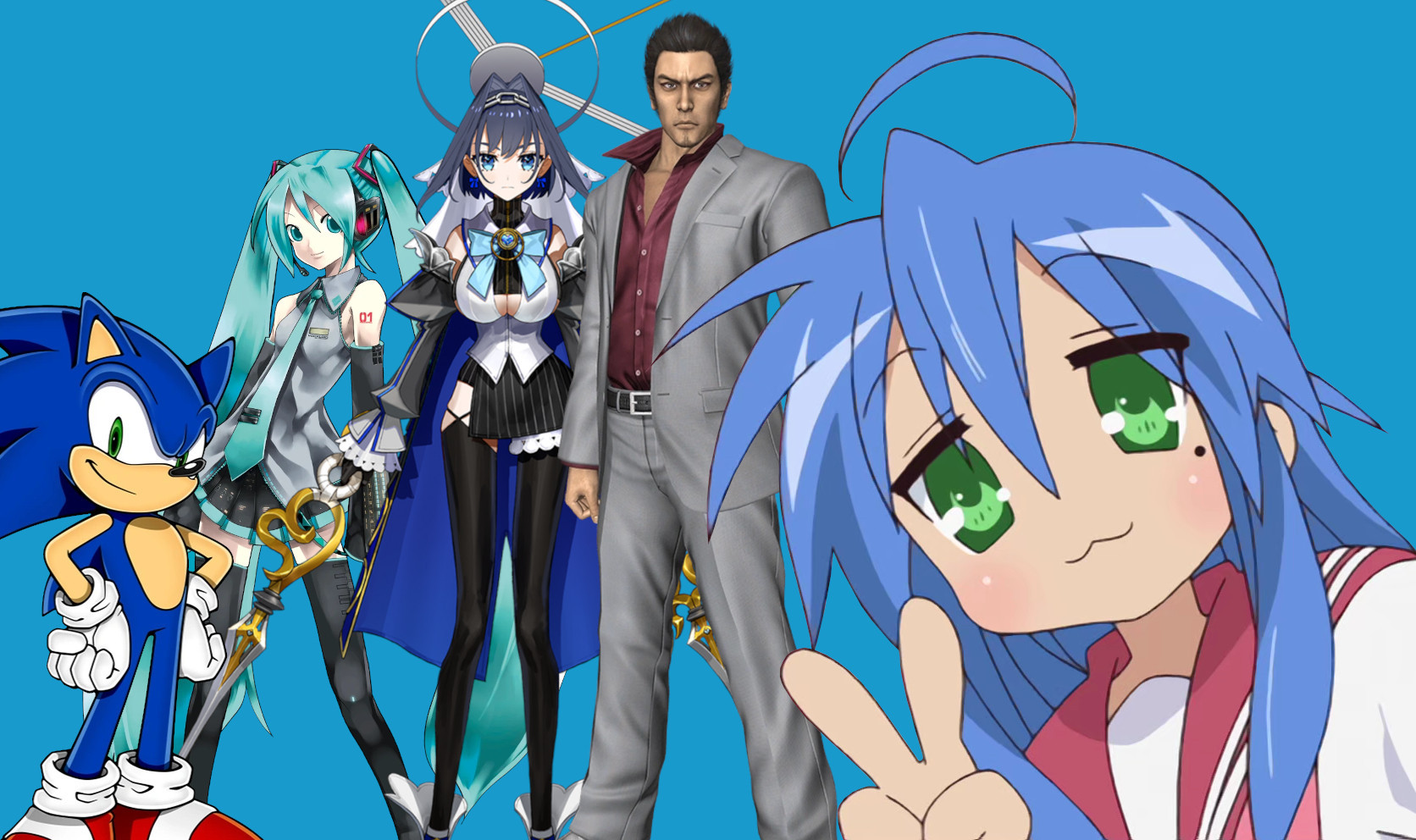 From left to right: Sonic, Miku, Kronii, Kiryu, Konata

these are my autism characters