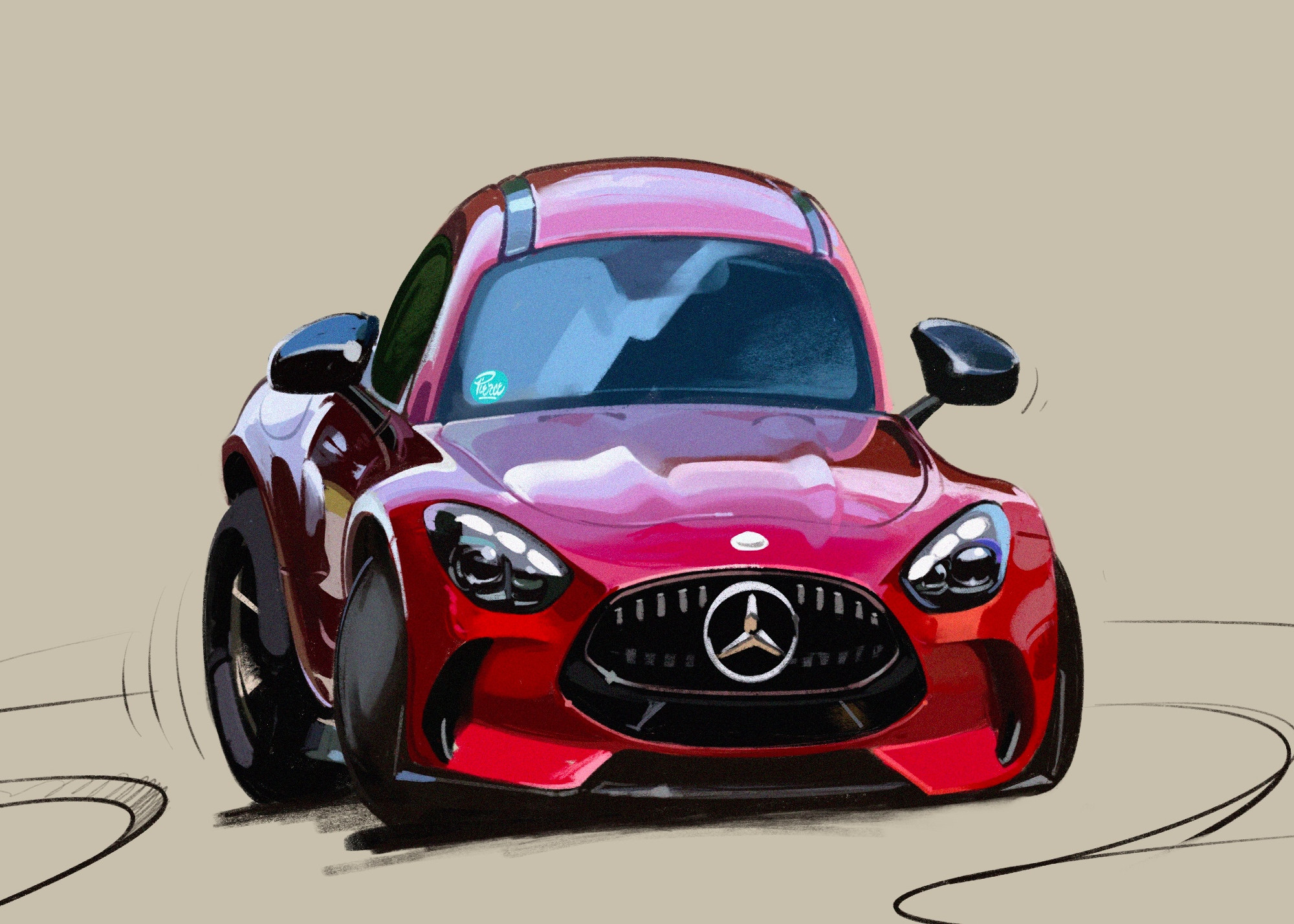 Digital painting caricature of a new Mercedes-AMG GT 63 S E Performance, done in Procreate. 

It has a silly name.