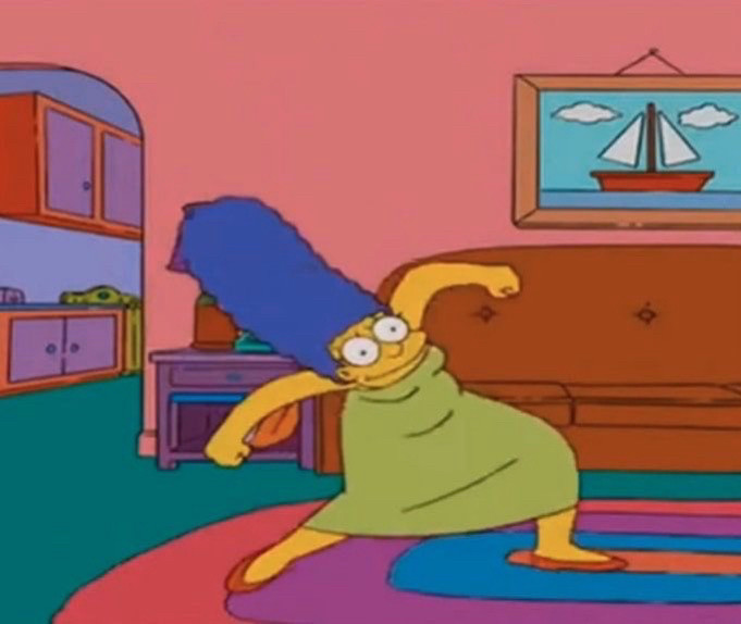 Un meme avec Marge Simpson qui fait une posture bizarre