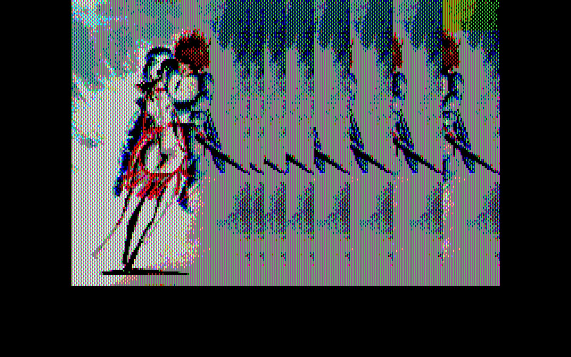 Screenshot of Eiyū Densetsu Sāga depicting a knight on a horse, using split image techniques to imply speed without moving the image