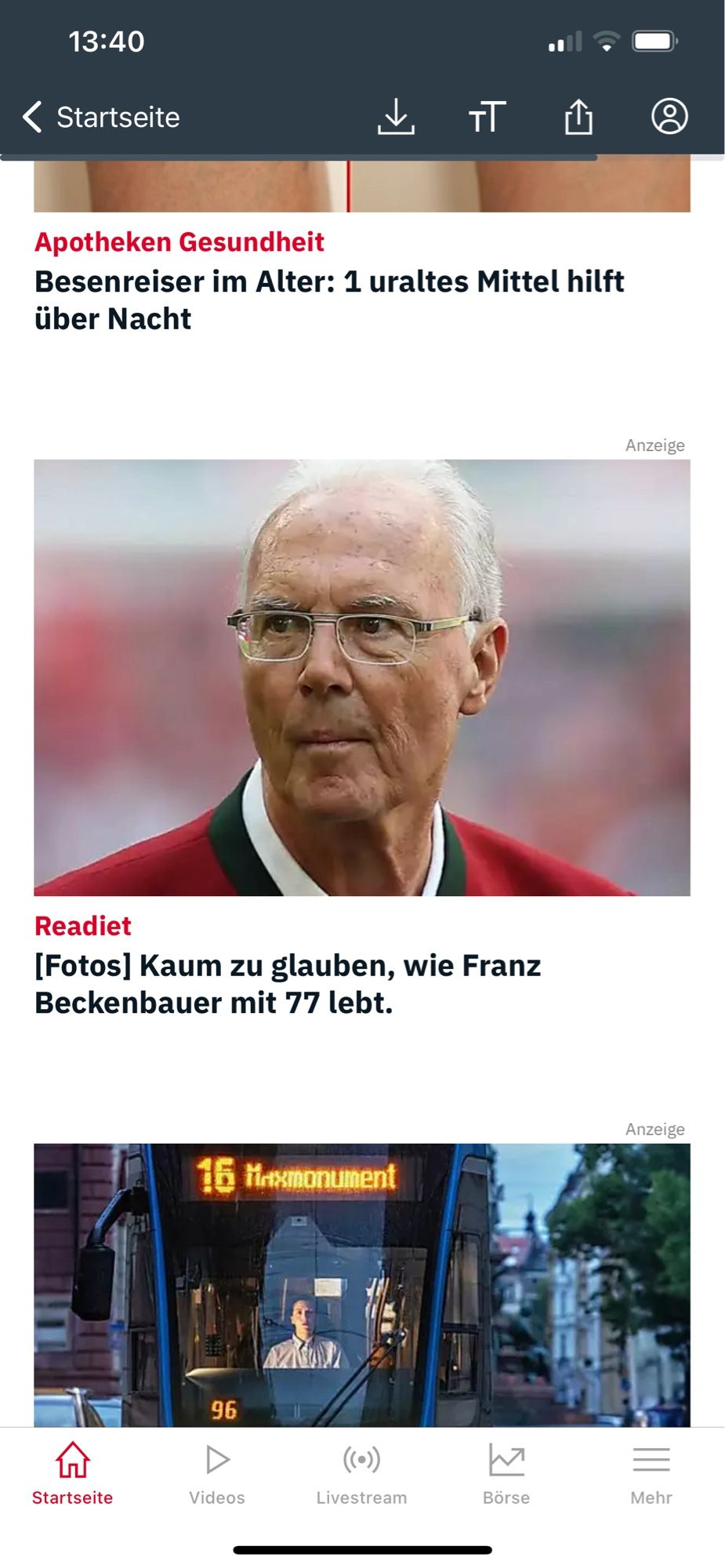 Bild von Franz Beckenbauer mit dem Titel „kaum zu glauben, wie Franz mit 77 lebt“