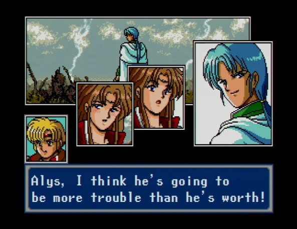 Phantasy Star 4. Chaz protests that Rune will be more trouble than he's worth to bring along, but Alys blushes, happily accepting Rune's offer to help.