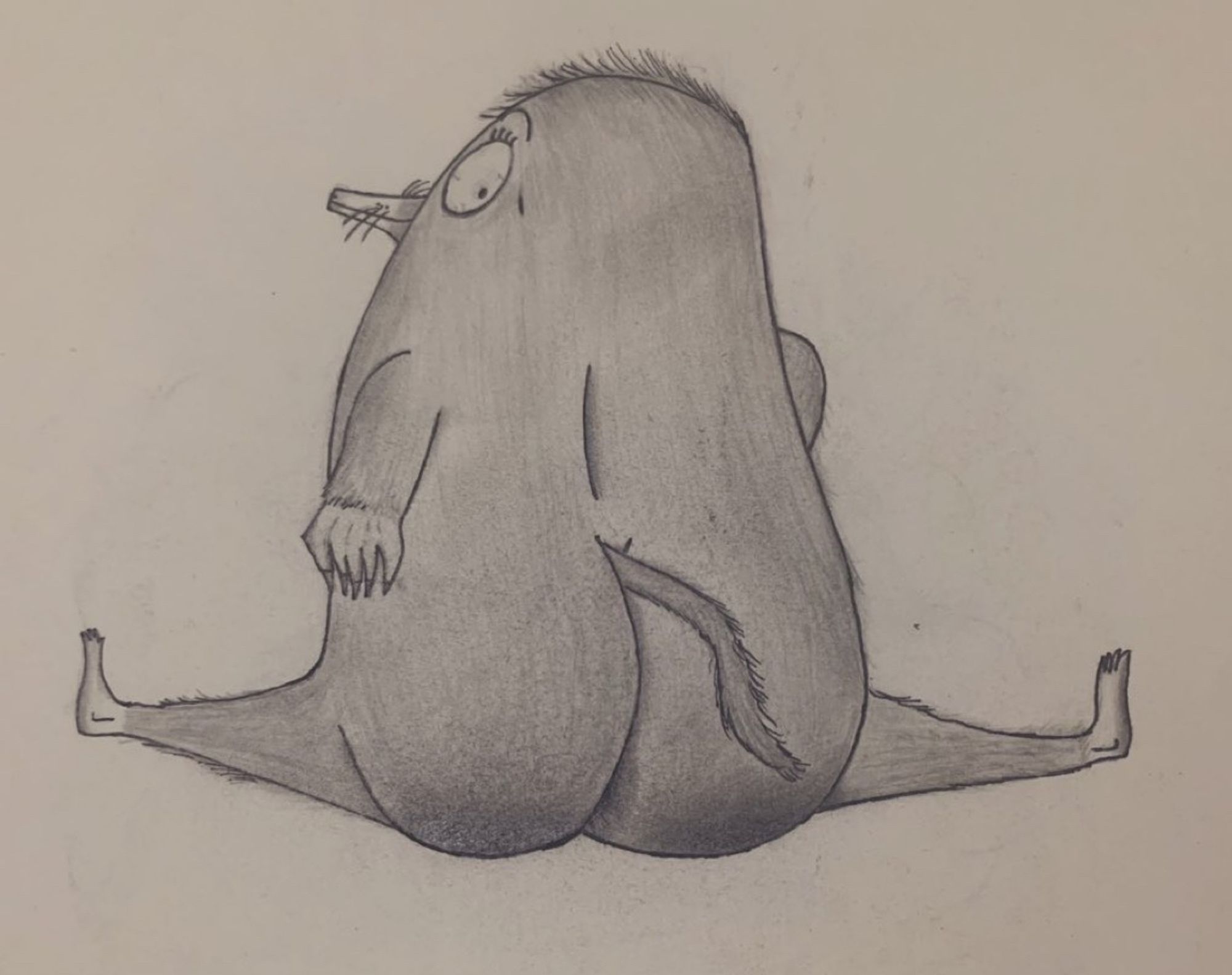 The drawing of a cartoon mole, showing off her butt.