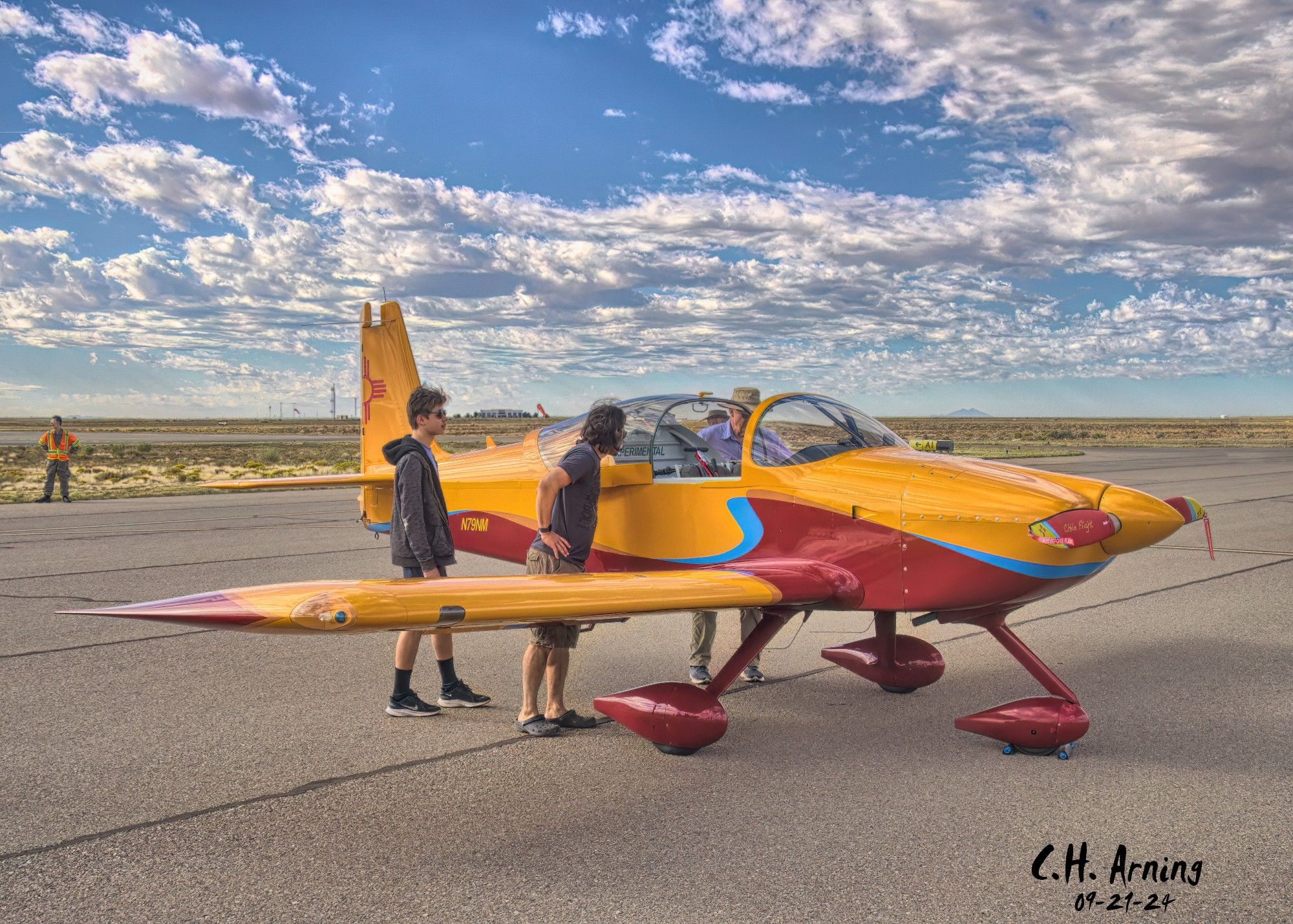 We spent the morning hiking around the volcanoes and visiting the Double Eagle Airport for the Land of Enchantment Fly-In. My 09/21/24 postcard captures one of the experimental planes that flew in for the event.