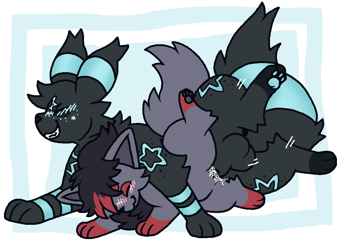 A shiny umbreon fucking a zorua on their sides.