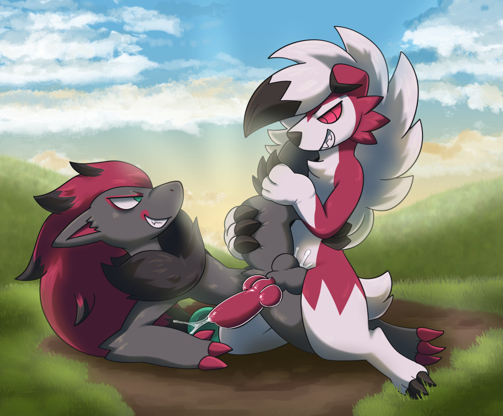 A zoroark getting anally fucked by a midnight lycanroc.