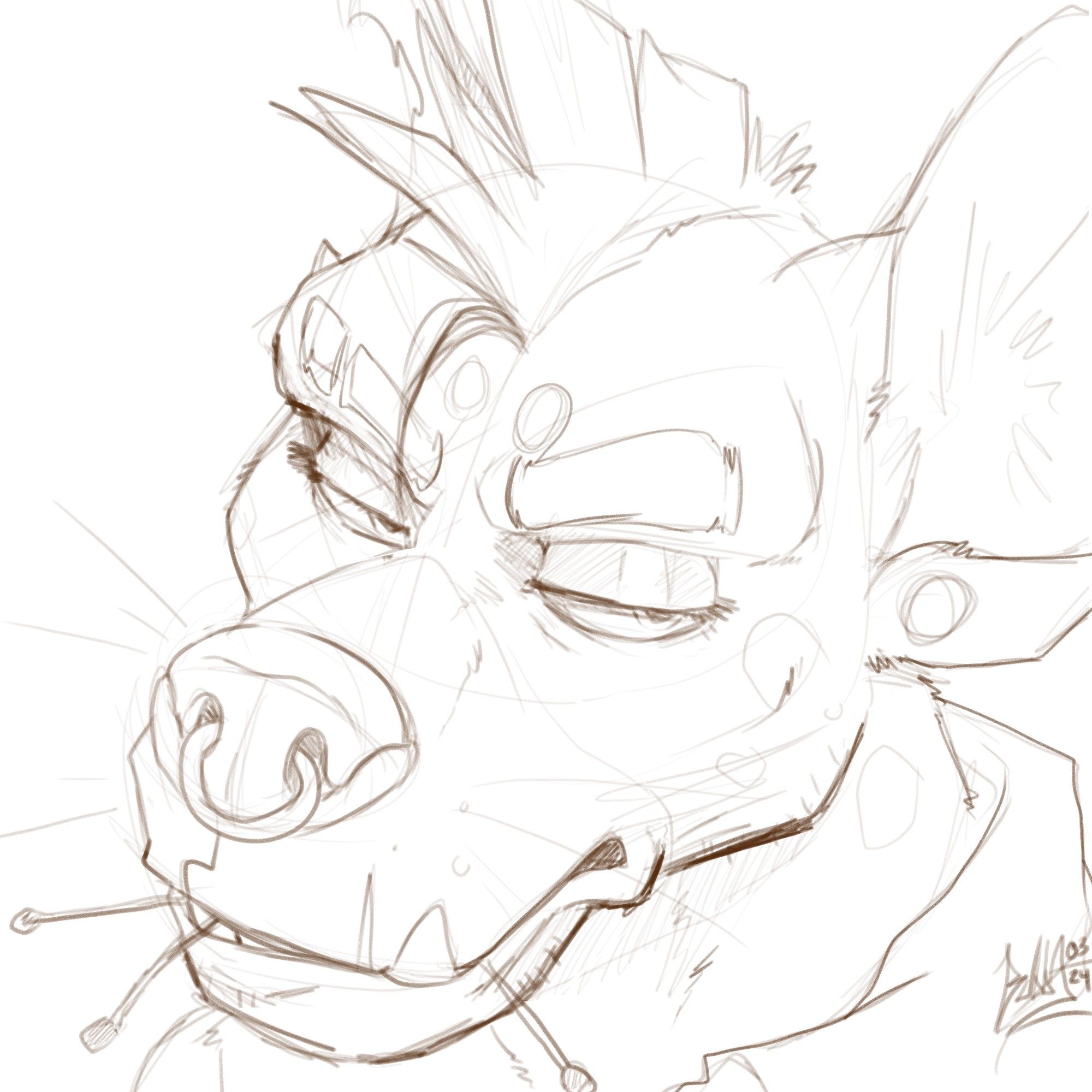 A glum Bubba hyena with matches in his mouth inviting you to cause problems and cry together.