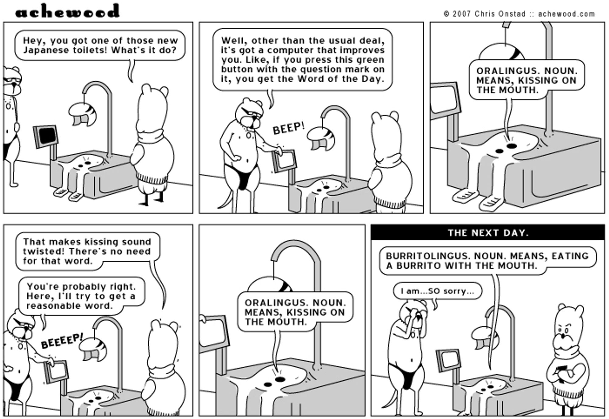 The achewood strip about Ray’s Japanese toilet