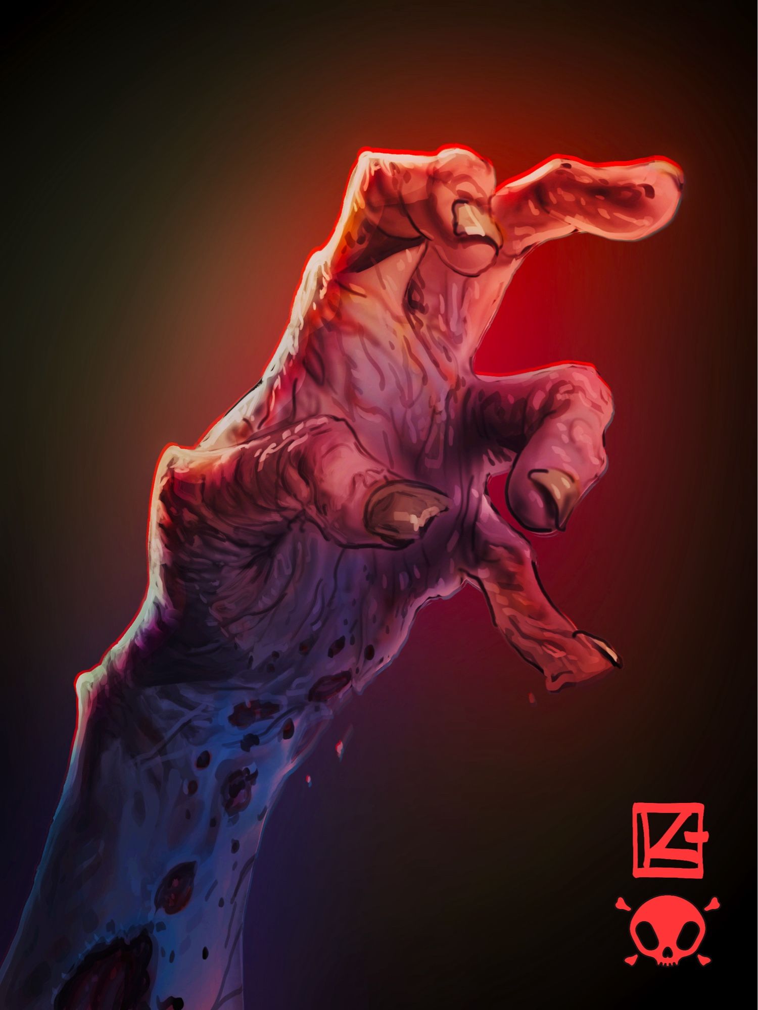 A zombified hand reaching up. Colorful. Bernie Wrightson vibes #horrorart #darkart