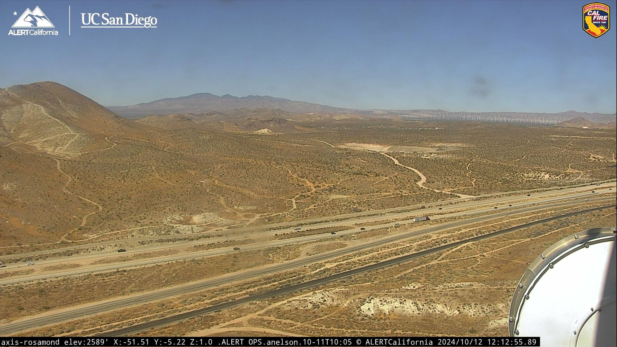 An image from AlertWildfire: Rosamond 1, Kern County, CA
🗺34.8806, -118.1624 🧭308° ⛰2543 ft
https://ops.alertcalifornia.org/cam-console/2330